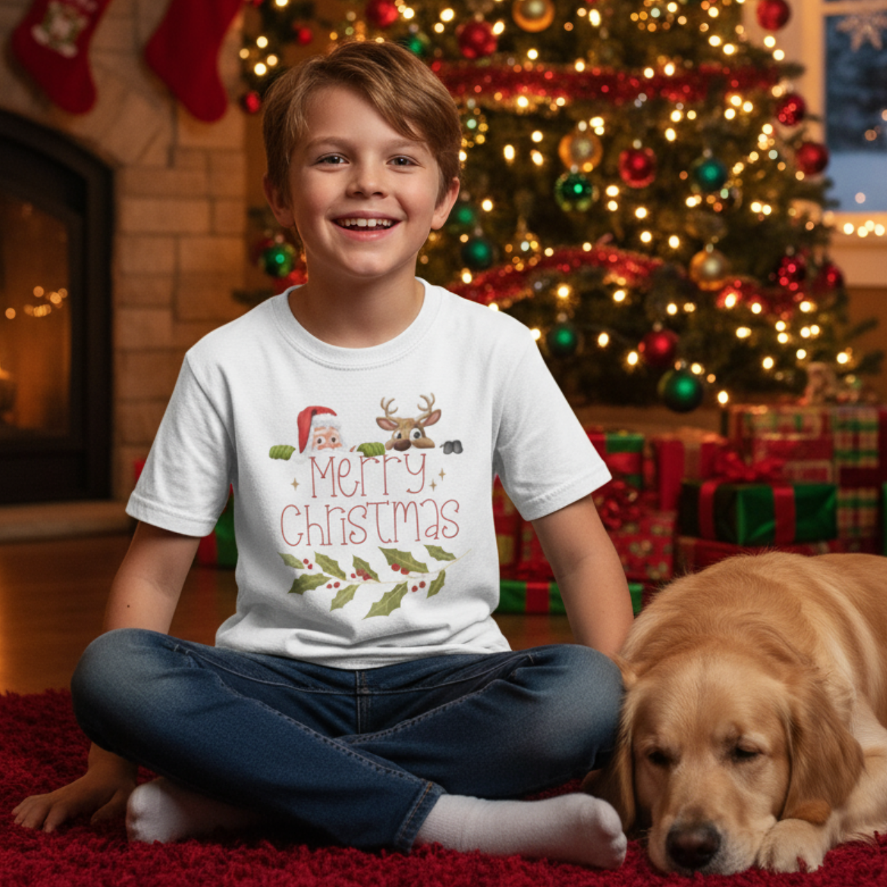 Christmas Kids and Matching Family Tee, Merry Christmas Shirt, Holiday Gift for Youth Boys and Girls, Cute Xmas Clothing product thumbnail image