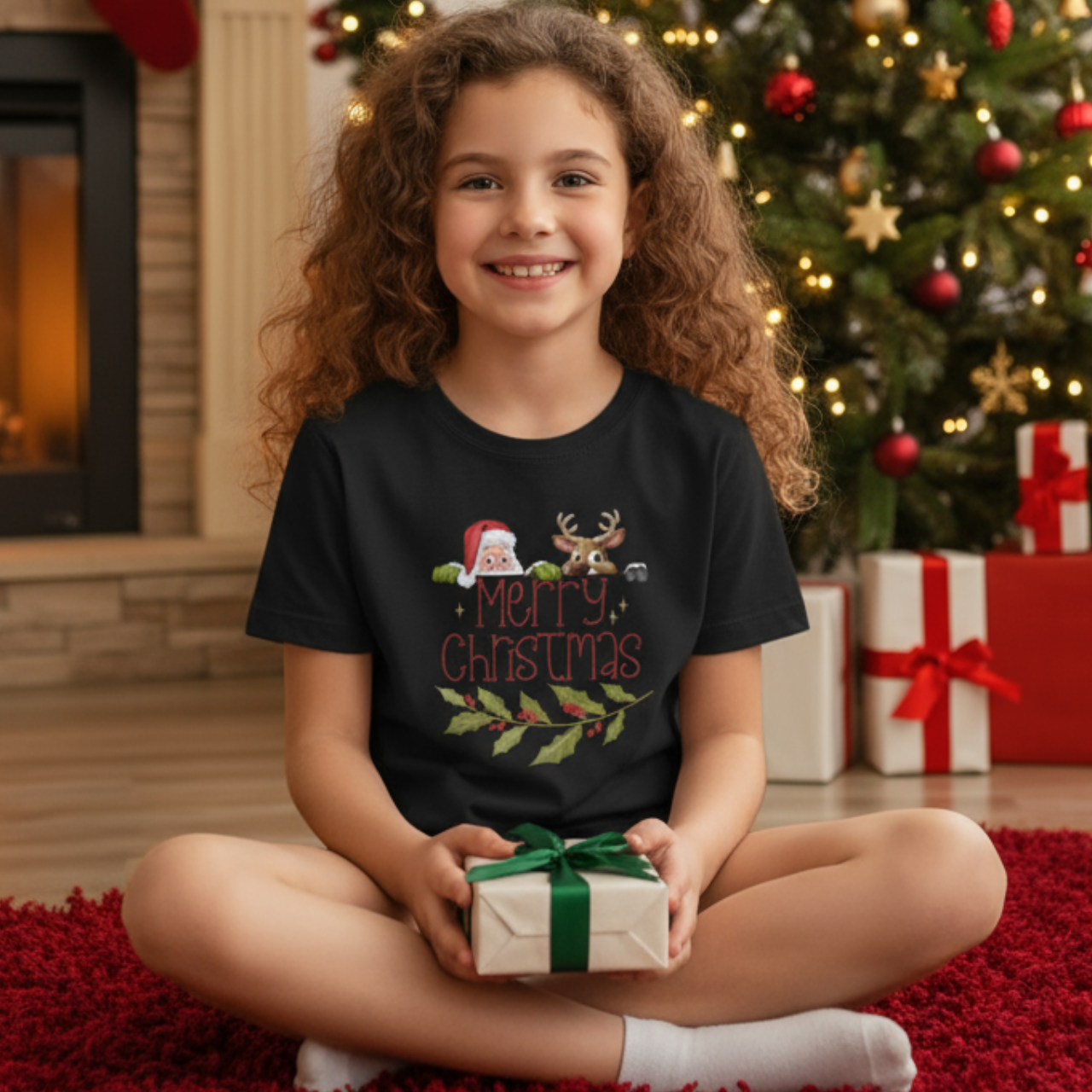 Christmas Kids and Matching Family Tee, Merry Christmas Shirt, Holiday Gift for Youth Boys and Girls, Cute Xmas Clothing product thumbnail image