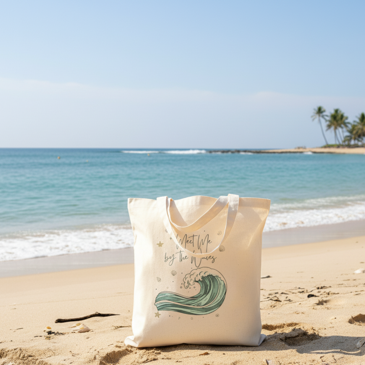 Meet Me by The Waves Canvas Tote Bag | Coastal Beach Lover Tote product thumbnail image
