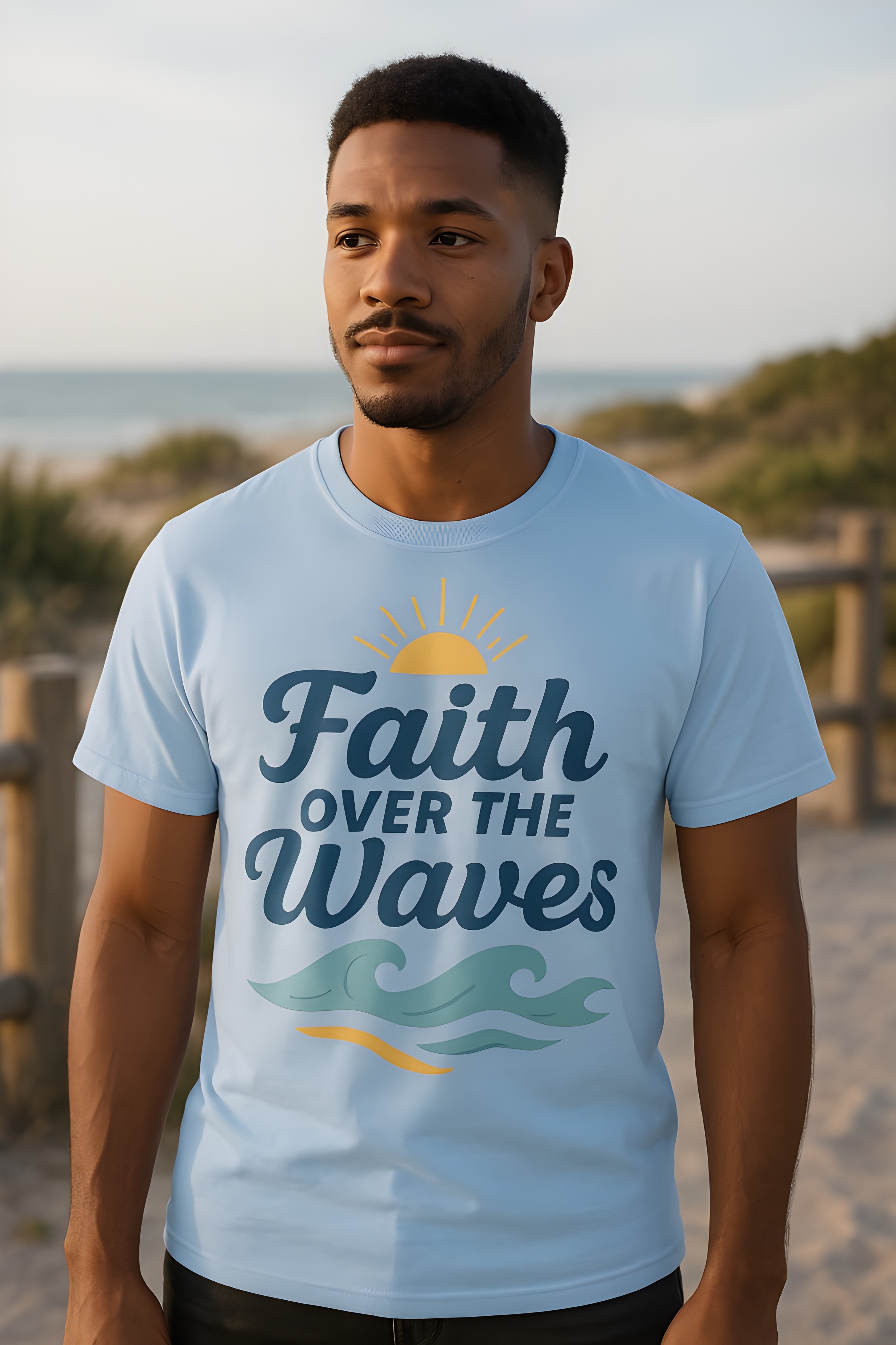Faith Over the Waves Christian T-Shirt – Coastal Faith Softstyle Tee, Matthew 14:29 Inspired Shirt, Ocean Theme Christian Apparel for Women and Men product thumbnail image