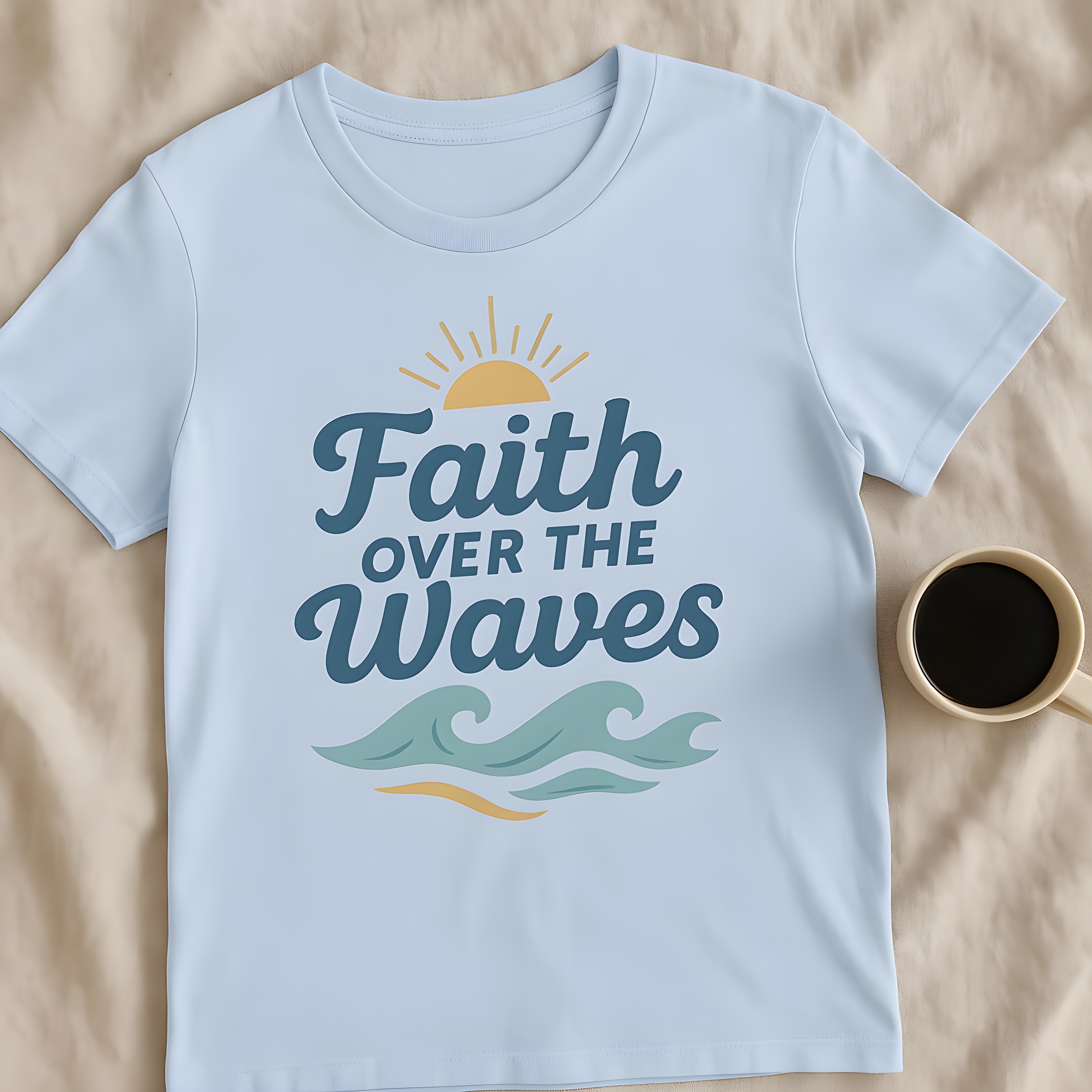 Faith Over the Waves Christian T-Shirt – Coastal Faith Softstyle Tee, Matthew 14:29 Inspired Shirt, Ocean Theme Christian Apparel for Women and Men product thumbnail image