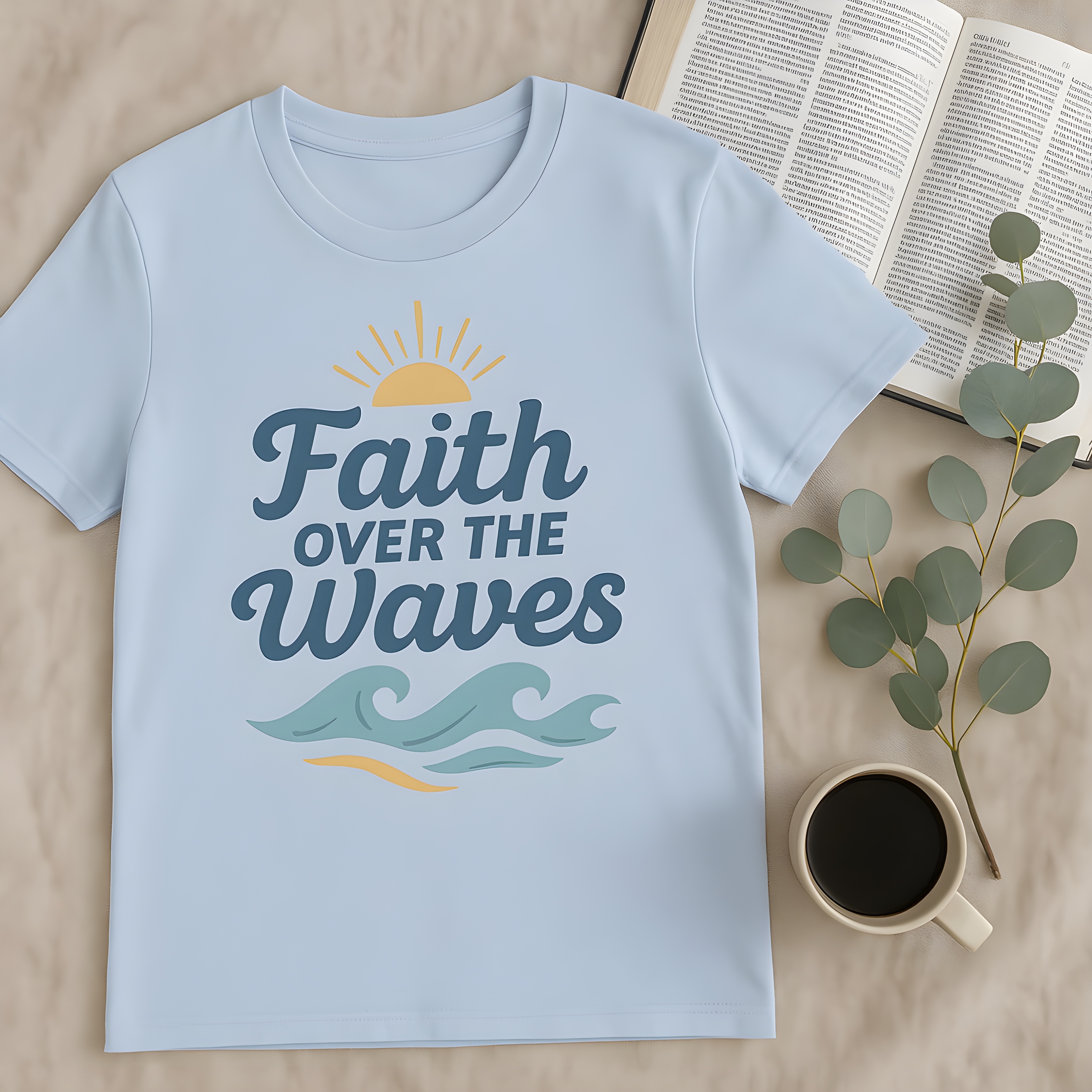 Faith Over the Waves Christian T-Shirt – Coastal Faith Softstyle Tee, Matthew 14:29 Inspired Shirt, Ocean Theme Christian Apparel for Women and Men product thumbnail image