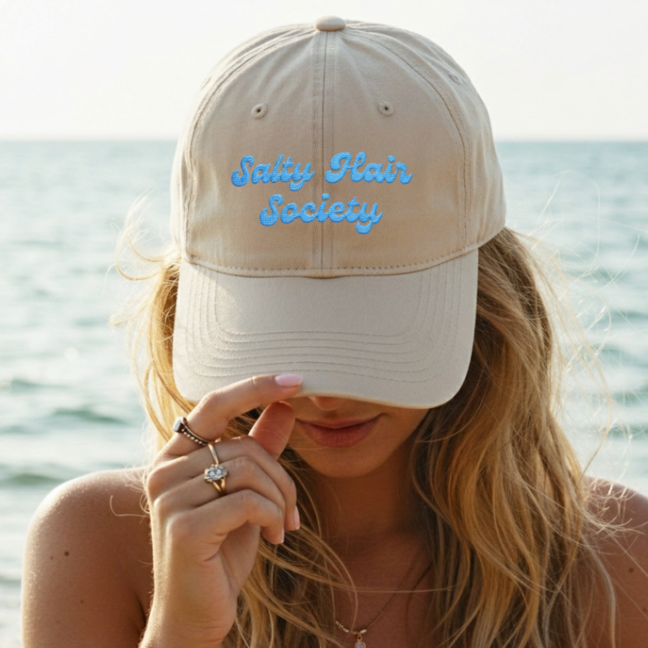 Salty Hair Society Embroidered Dad Hat | Coastal Beach Lover Cap product thumbnail image Salty Hair Society Embroidered Dad Hat | Coastal Beach Lover Cap product thumbnail image