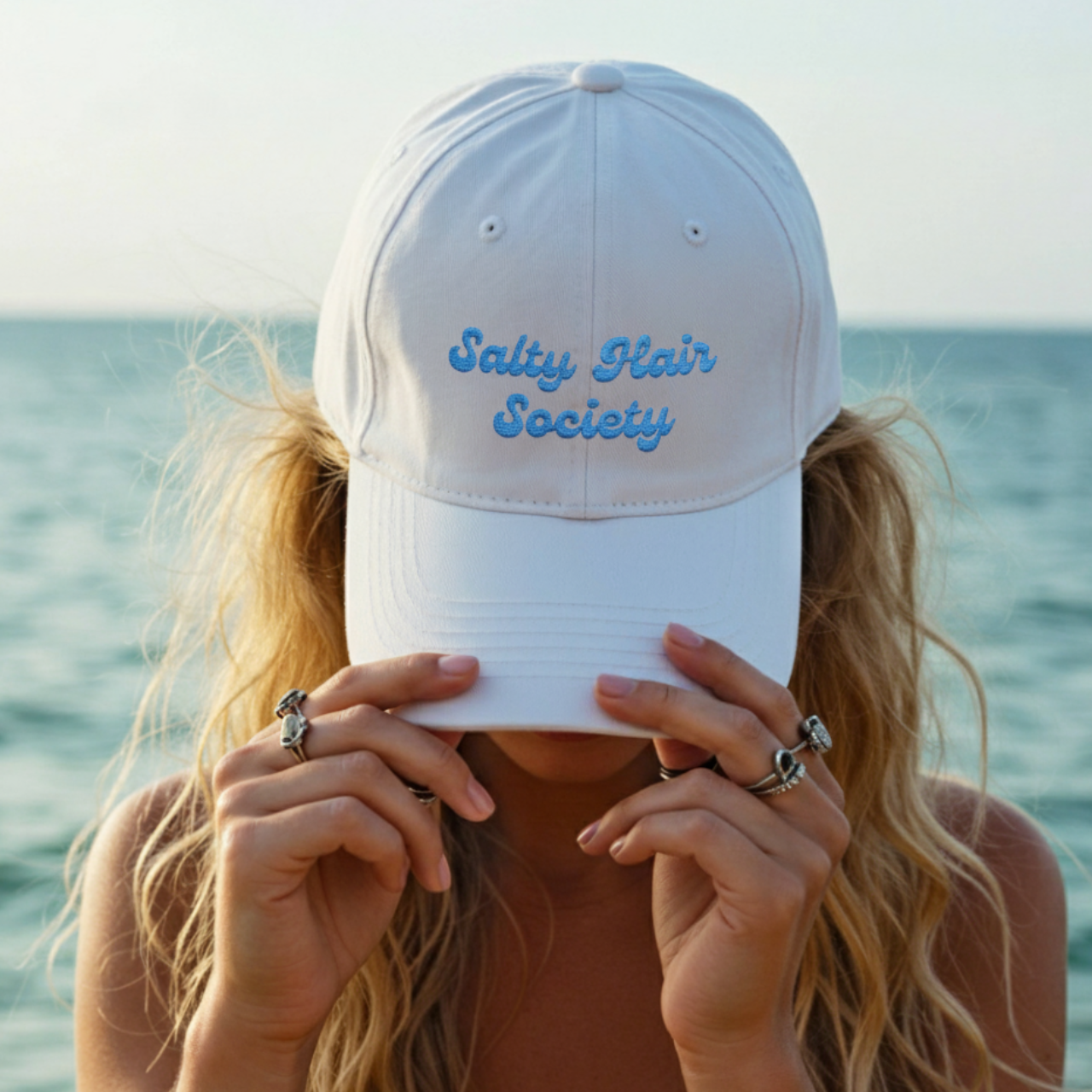 Salty Hair Society Embroidered Dad Hat | Coastal Beach Lover Cap product thumbnail image Salty Hair Society Embroidered Dad Hat | Coastal Beach Lover Cap product thumbnail image