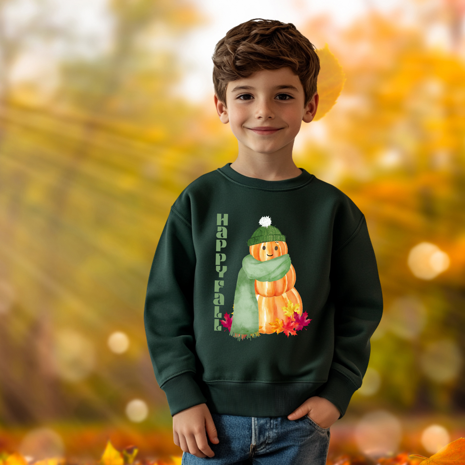 Cozy Pumpkin Snowman Youth Crewneck Sweatshirt - Cute Fall Sweatshirt, Perfect for Halloween, Thanksgiving, Kids Fashion, Gift Idea, Autumn Wear