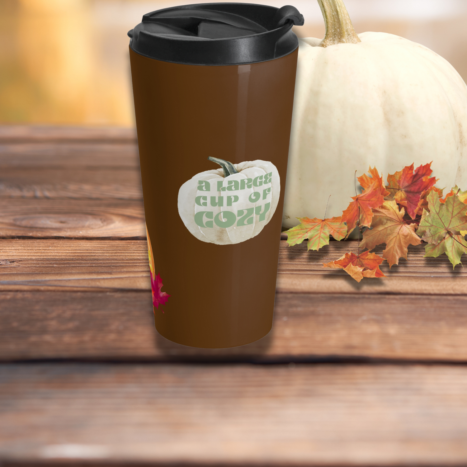 Cozy Pumpkin  Snowman Travel Mug, Fall Coffee Cup, Gift for Autumn Lovers, Acorn Thanksgiving Mug, Seasonal Drinkware product thumbnail image