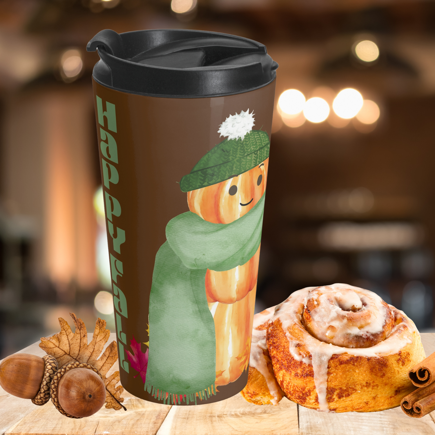 Cozy Pumpkin  Snowman Travel Mug, Fall Coffee Cup, Gift for Autumn Lovers, Acorn Thanksgiving Mug, Seasonal Drinkware