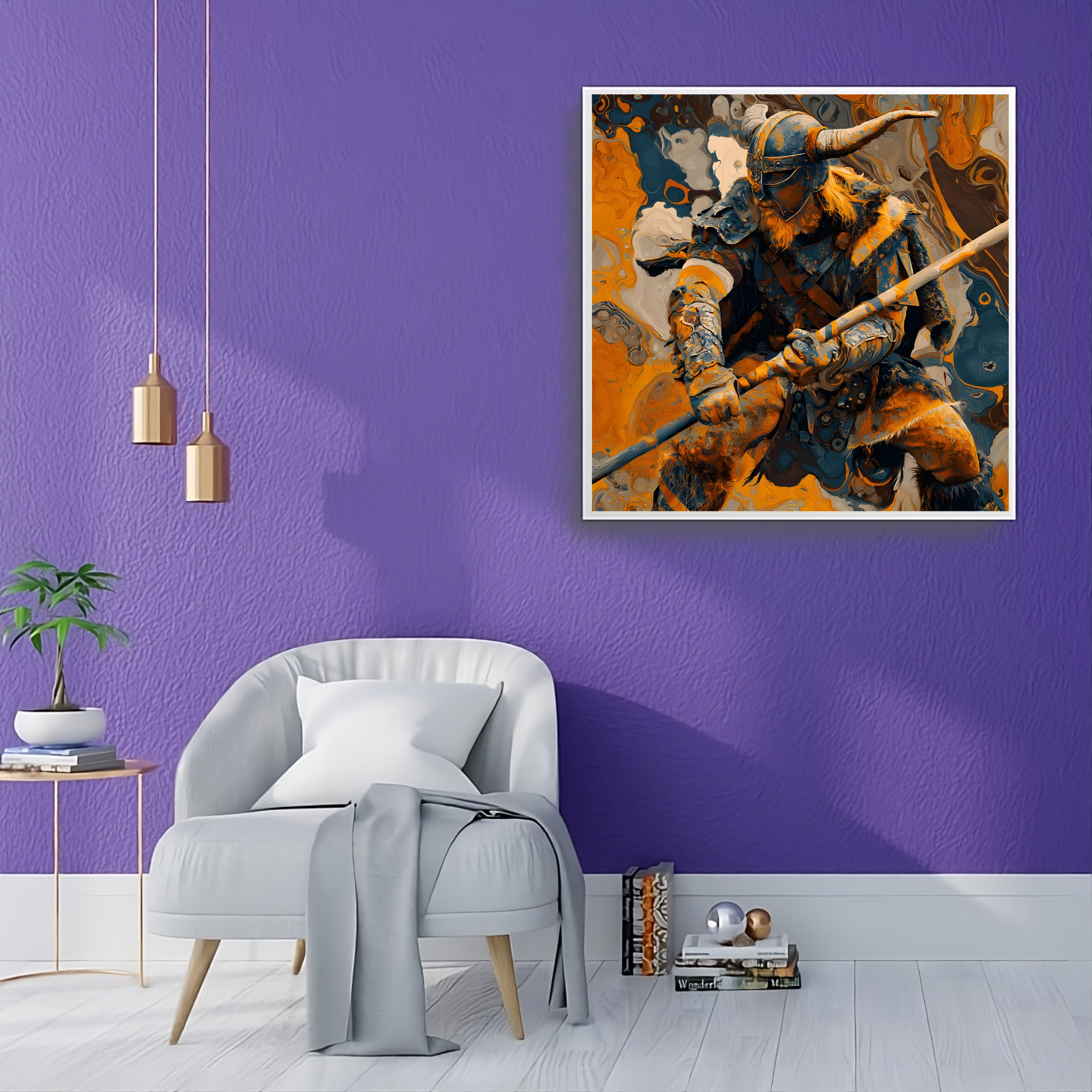 Artistic Silk Poster - Colorful Viking Warrior in the Battle Print for Home &amp; Outdoor Decor product thumbnail image