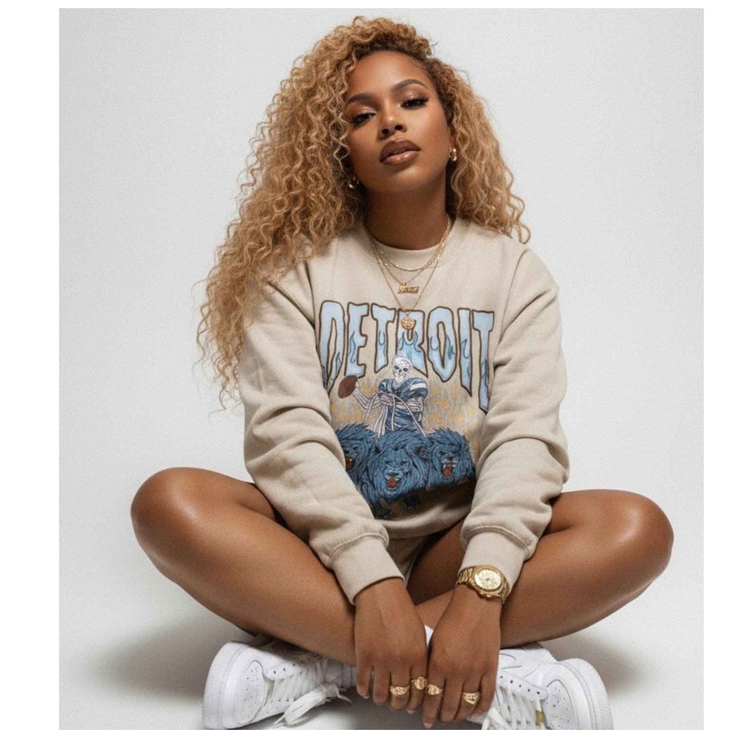 Detroit Vintage Skull  Fleece Crewneck Sweatshirt