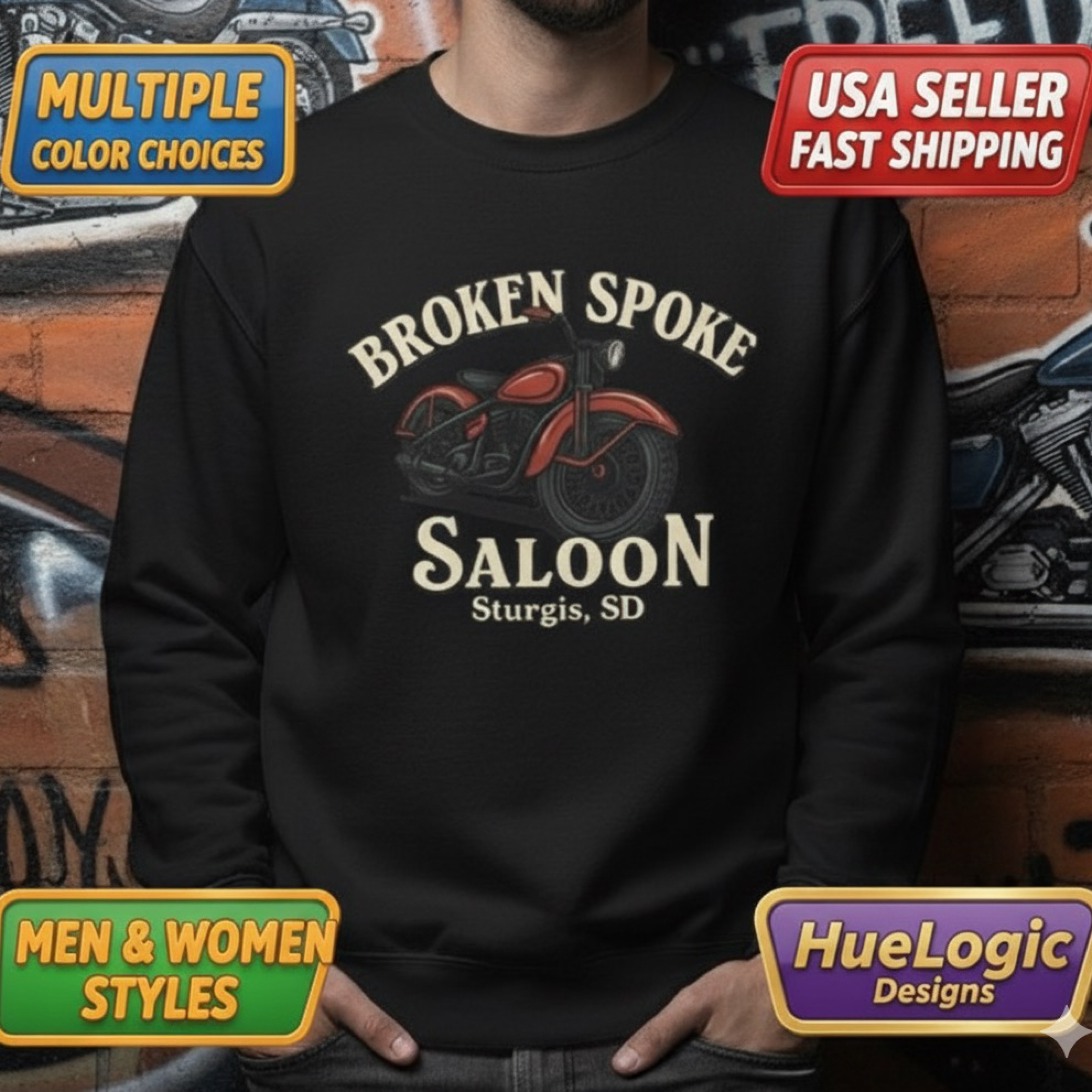 Broken Spoke Saloon Sturgis SD Sweatshirt Biker Harley &amp; Indian Motorcycle Fans product thumbnail image