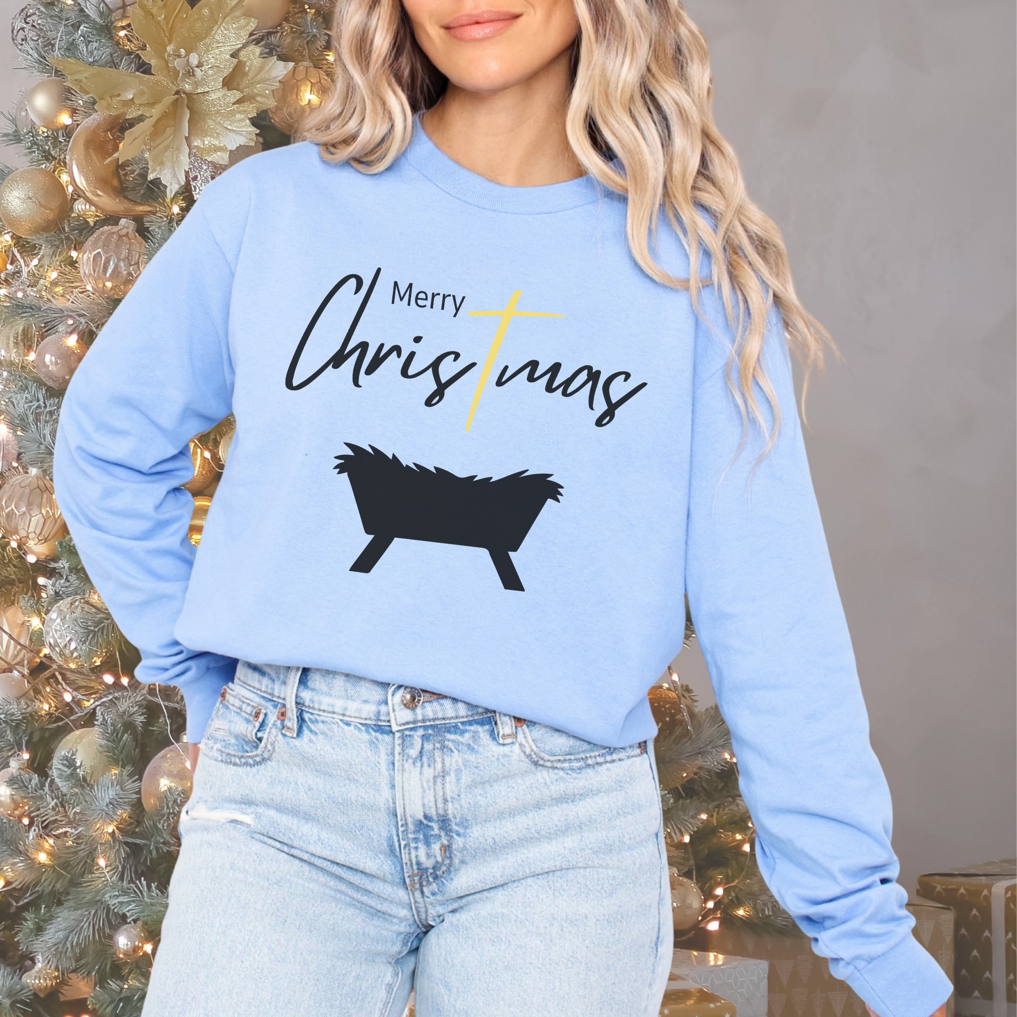 Christ in Christmas, Merry Christmas Unisex Tee, Holiday Apparel, Religious Cross Shirt, Gift, Christian Long Sleeve, Christian, Manger