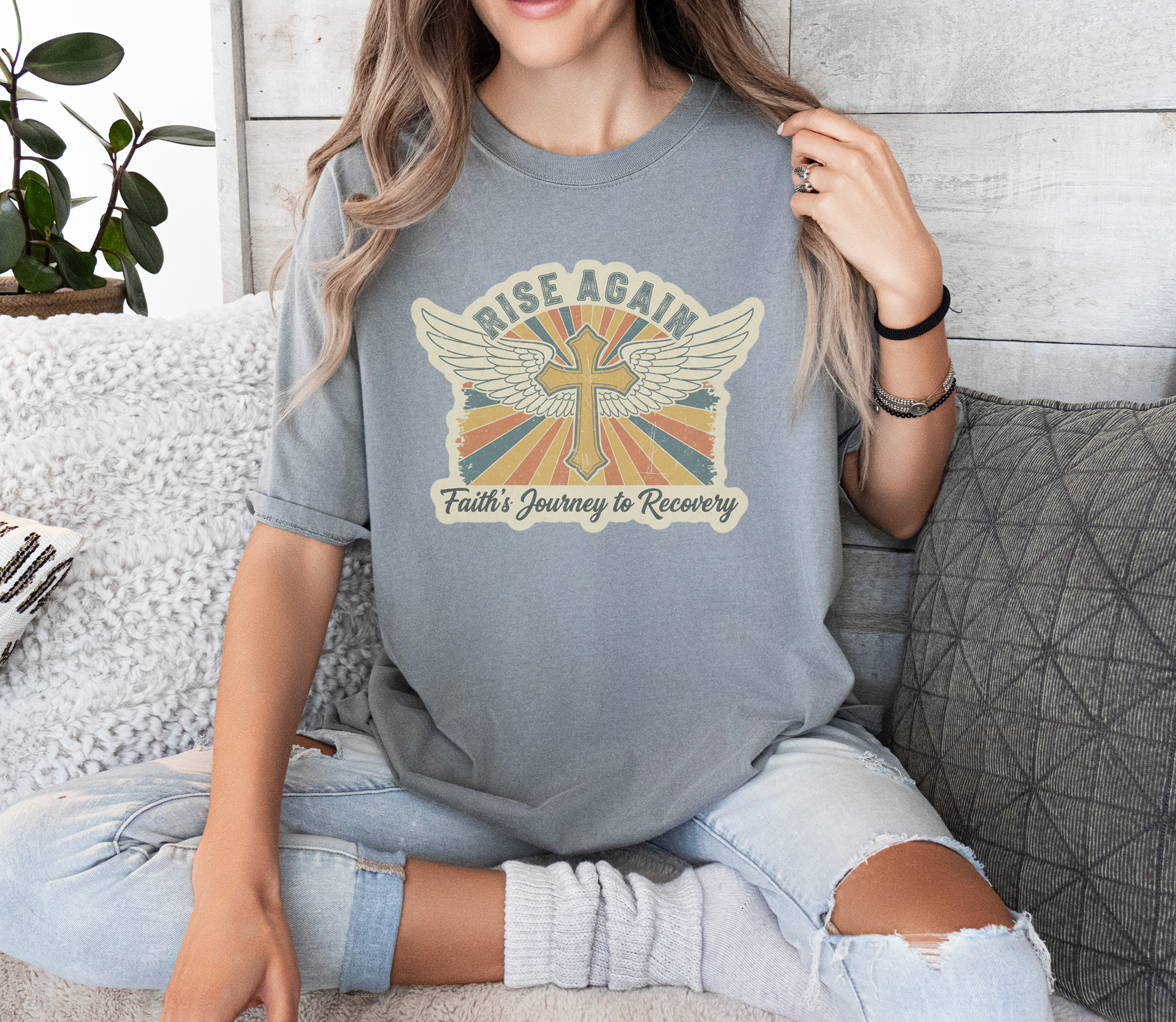 Faith-Inspired Unisex T-Shirt - 'Rise Again' Journey to Recovery T-shirt, Comfort Colors, Gift Ideas, Christian Cross, Faith Based product thumbnail image
