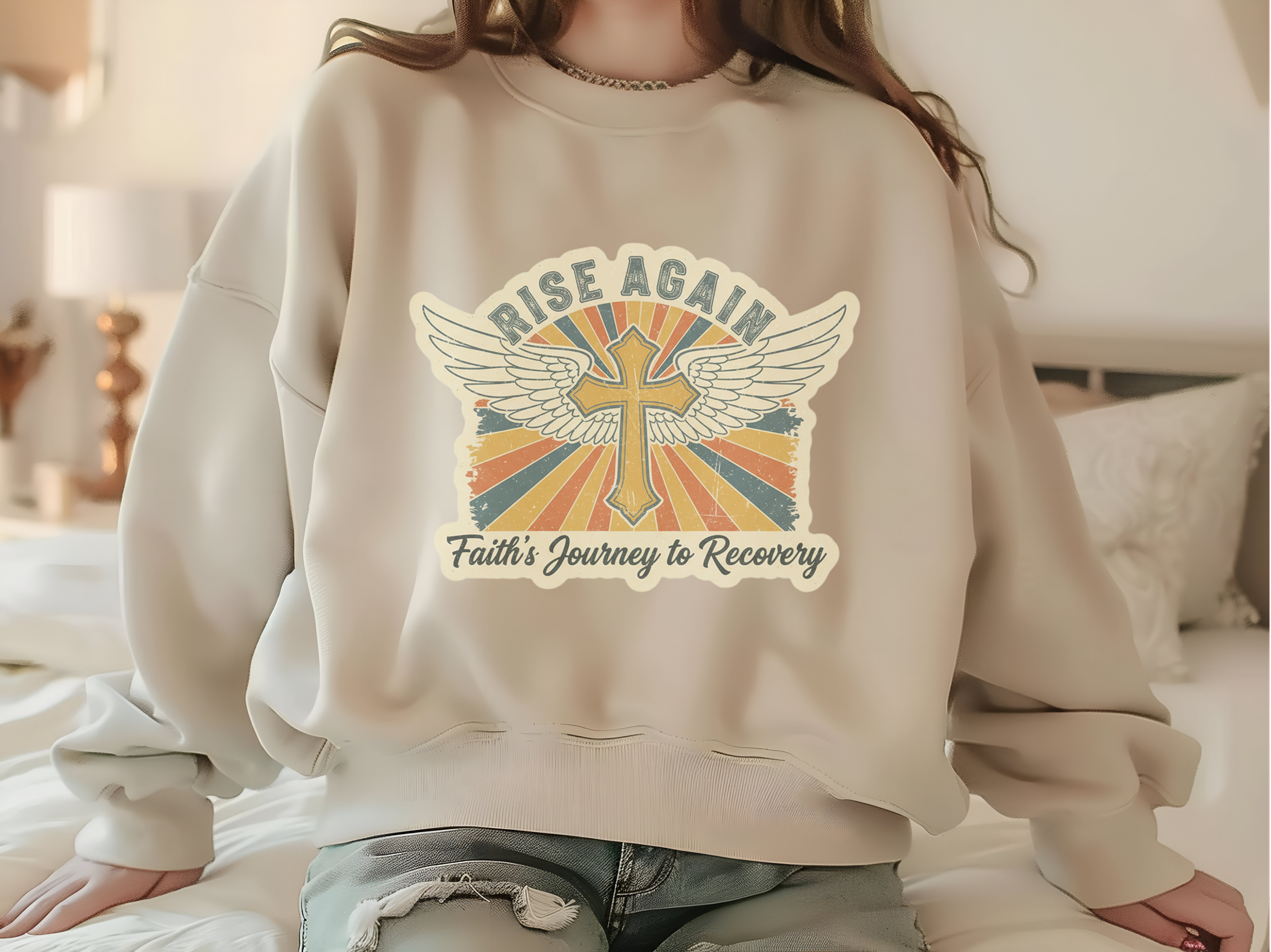 Rise Again Faith Sweatshirt, Comfort Colors Sweatshirt, Recovery, Faith Based gift idea, Motivational, Inspirational and Spiritual product thumbnail image