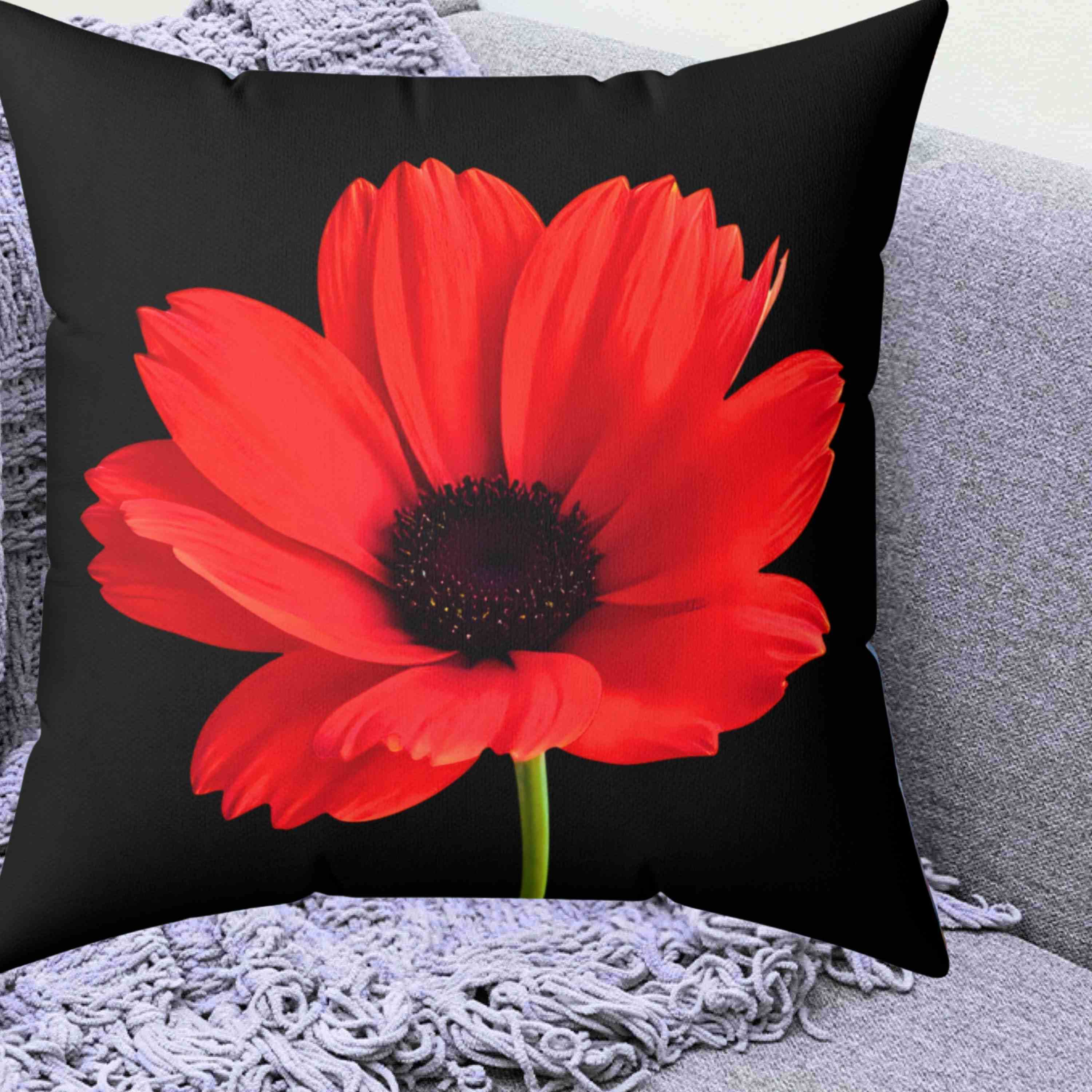 Blooming Poppy Floral Pillow, Decorative Cushion, Home Decor, Flower Print Pillow, Cozy Living Room Accessory, Romantic Toss Pillow, Gift for Her.