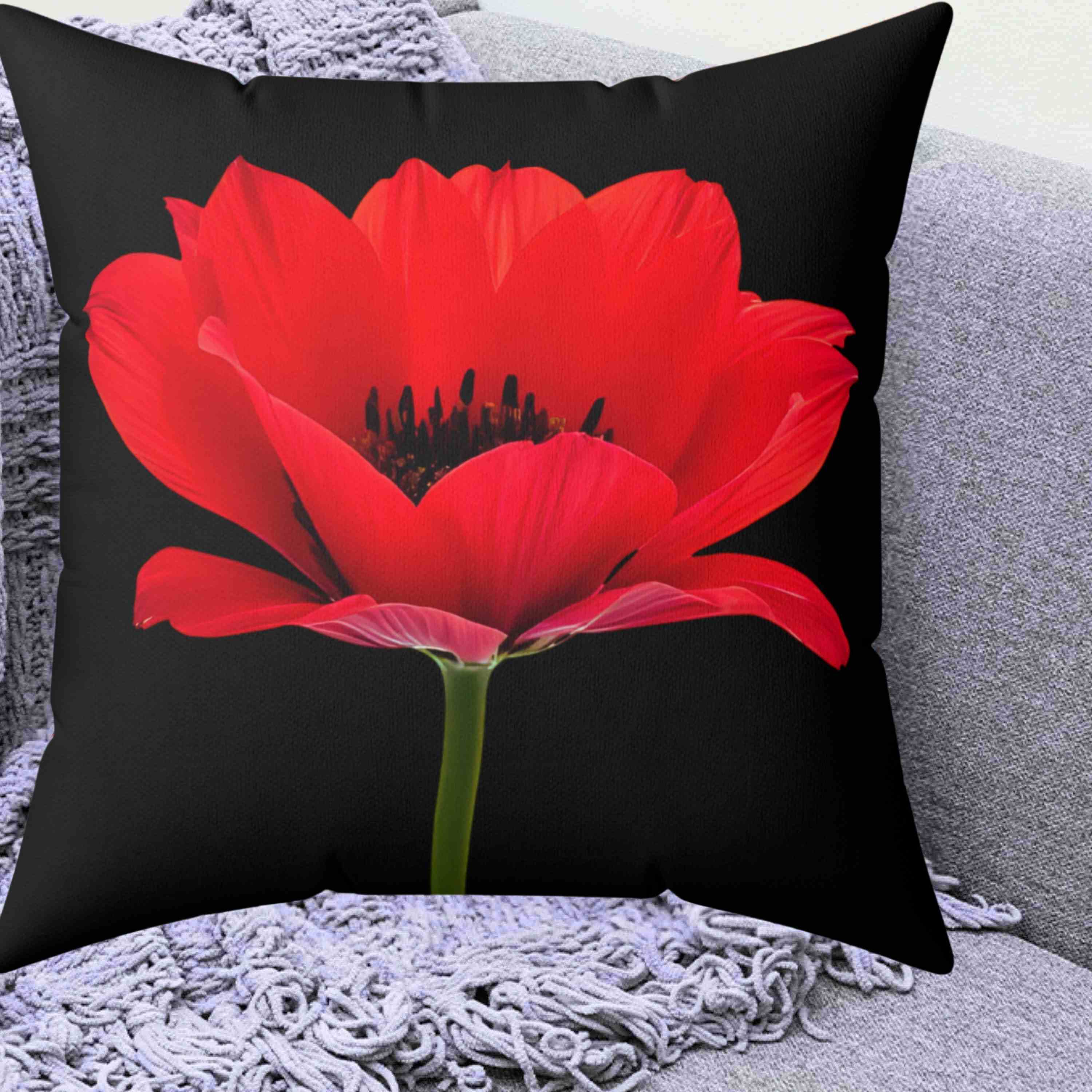 Blooming Poppy Floral Pillow, Decorative Cushion, Home Decor, Flower Print Pillow, Cozy Living Room Accessory, Romantic Toss Pillow, Gift for Her. product thumbnail image