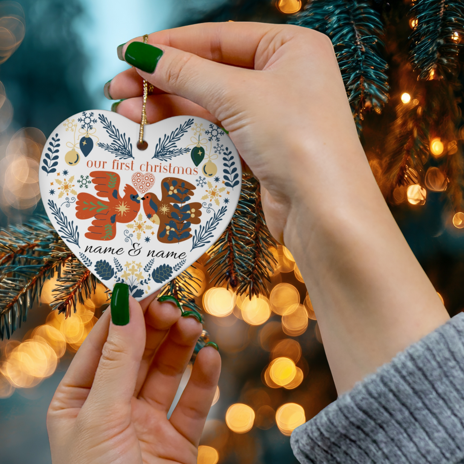 Personalized Christmas Ornament, Heart Shape, First Christmas Together, Holiday Decor, Gift for Couples, Home Decoration