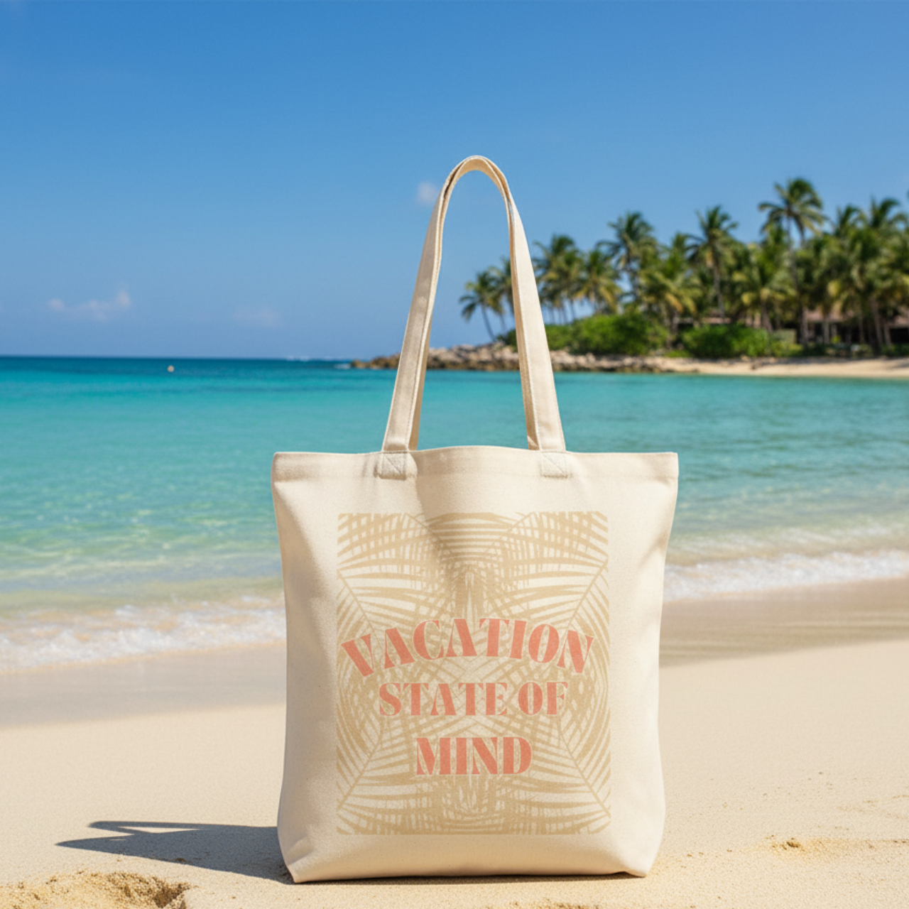 Vacation State of Mind Canvas Tote with Tropical Leaves | Summer Beach Bag | Seafoam Dreams Collection product thumbnail image Vacation State of Mind Canvas Tote with Tropical Leaves | Summer Beach Bag | Seafoam Dreams Collection product thumbnail image