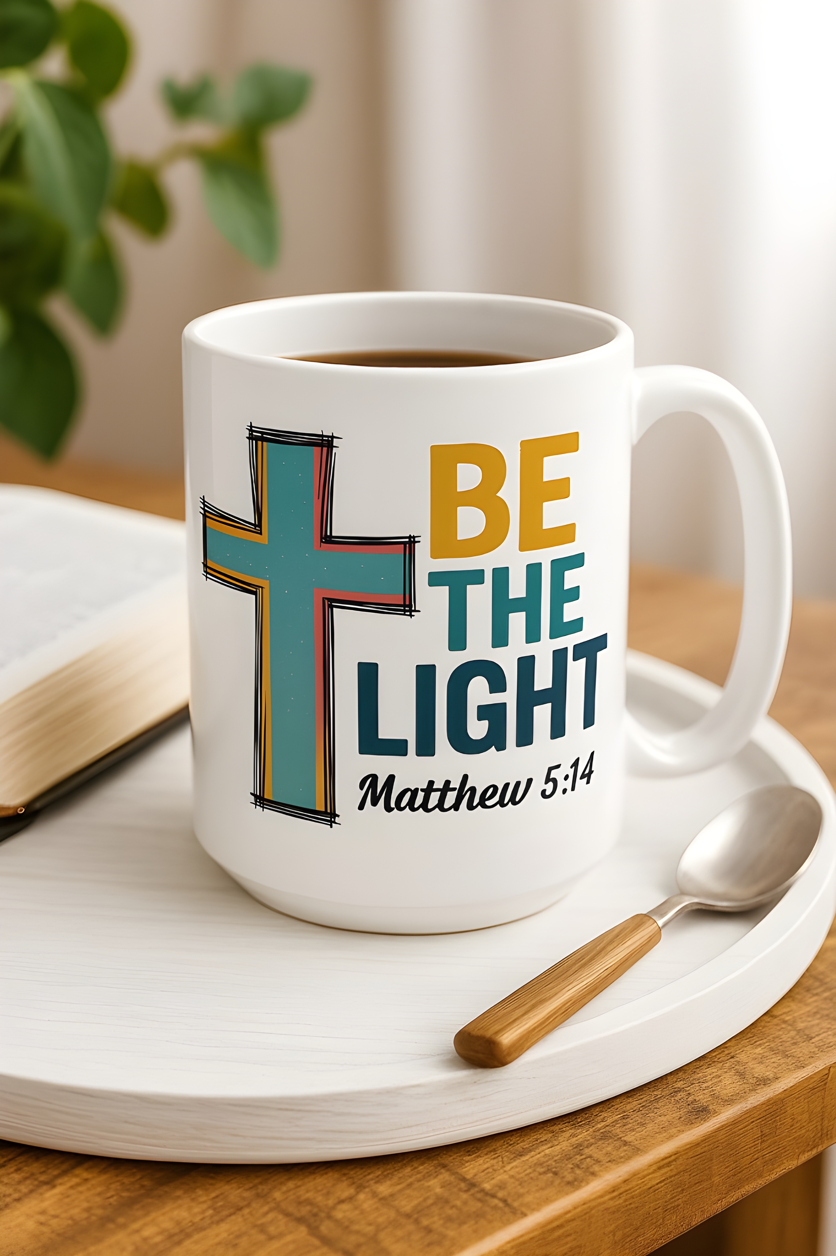 Be The Light Matthew 5:14 Christian Mug – Faith and Coffee Cup with Bible Verse, Inspirational Gift for Women and Men, Dishwasher &amp; Microwave Safe 11oz or 15oz product thumbnail image