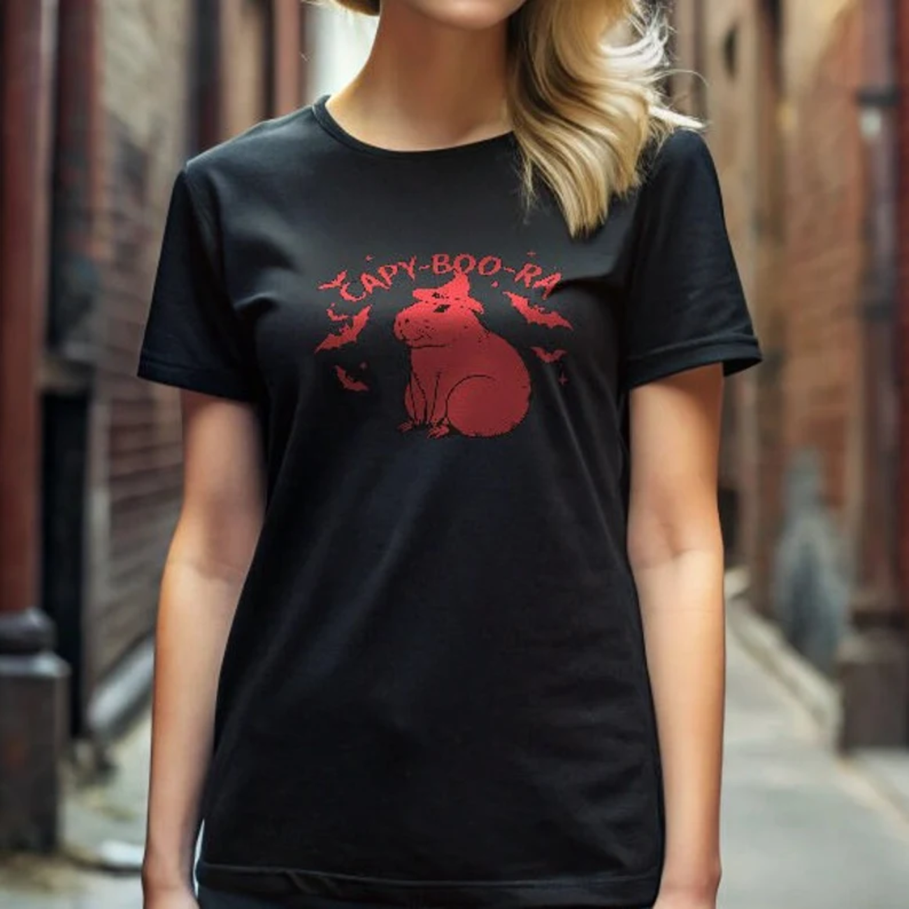 Brasil Capy-Boo-Ra Halloween Tee - Cute Brazilian Capybara with Spooky Bats product thumbnail image