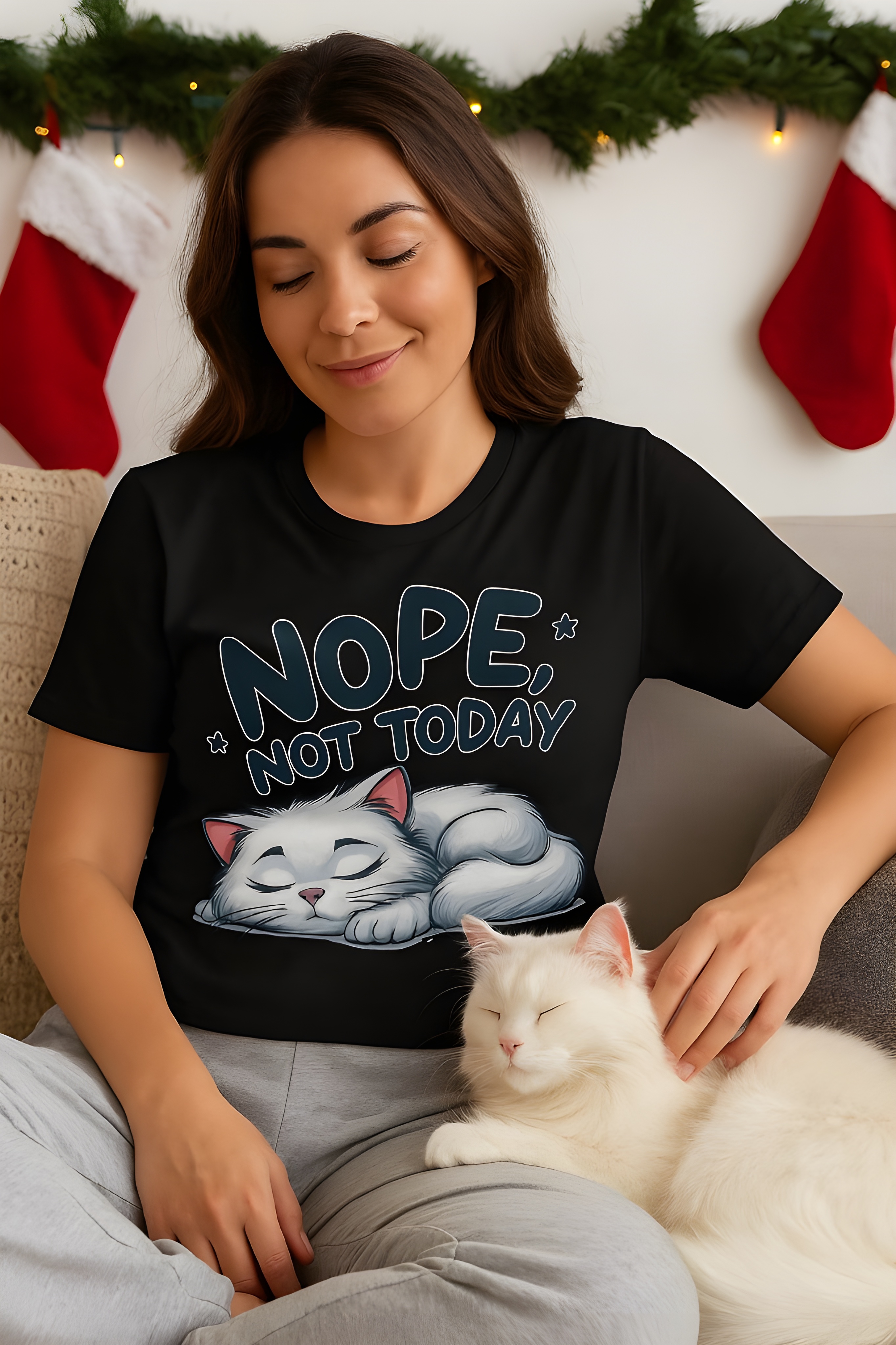 Nope Not Today Cat Shirt – Funny Lazy Day Tee for Women and Men, Cute Softstyle T-Shirt, Cozy Relaxed Graphic Tee, Cat Lover Gift Shirt product thumbnail image