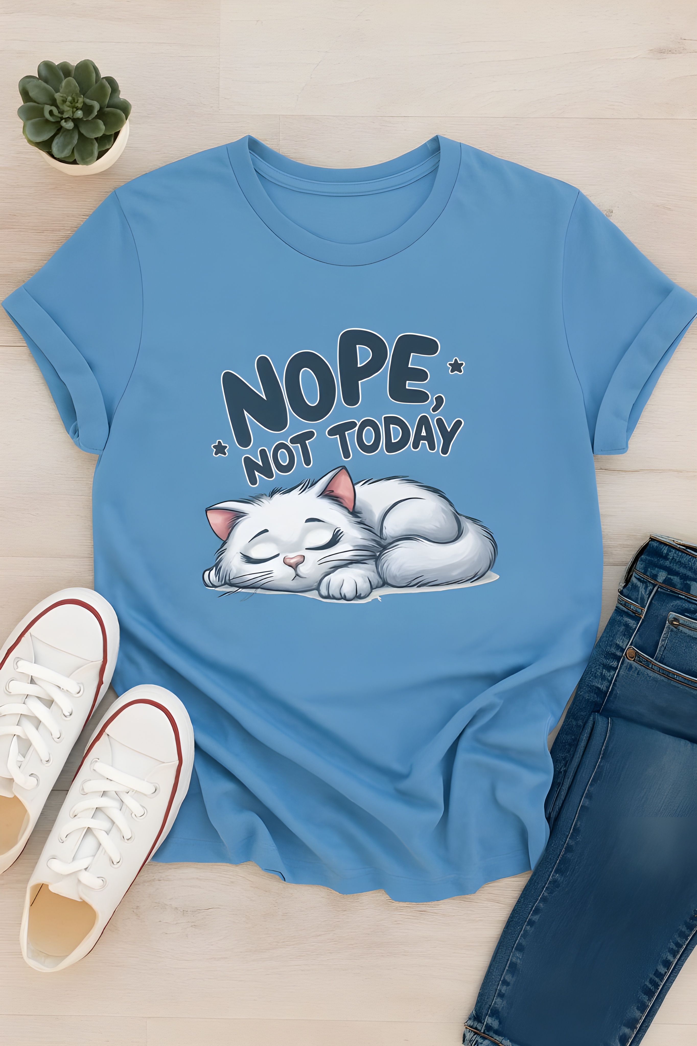 Nope Not Today Cat Shirt – Funny Lazy Day Tee for Women and Men, Cute Softstyle T-Shirt, Cozy Relaxed Graphic Tee, Cat Lover Gift Shirt product thumbnail image