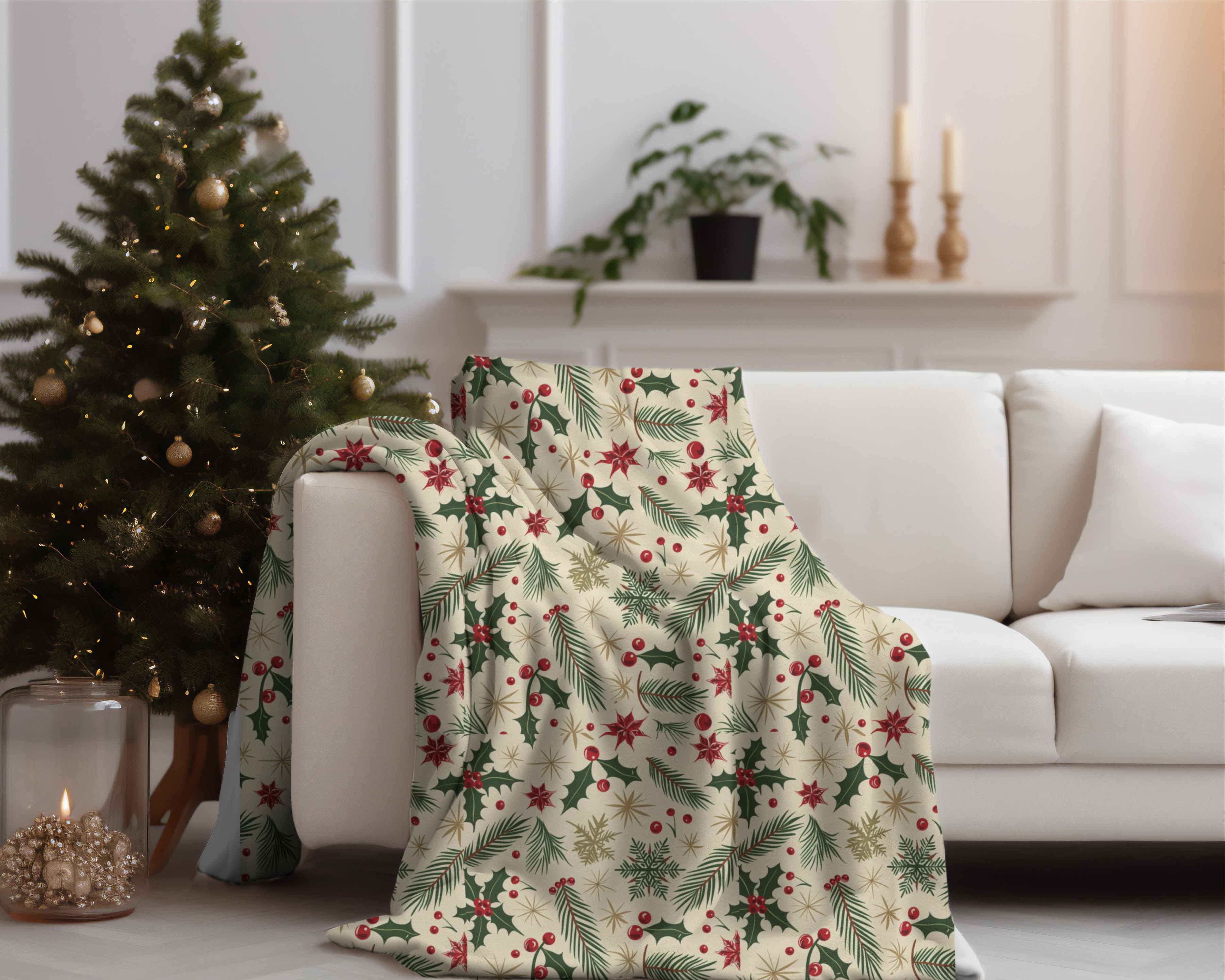 Holly Velveteen Plush Blanket