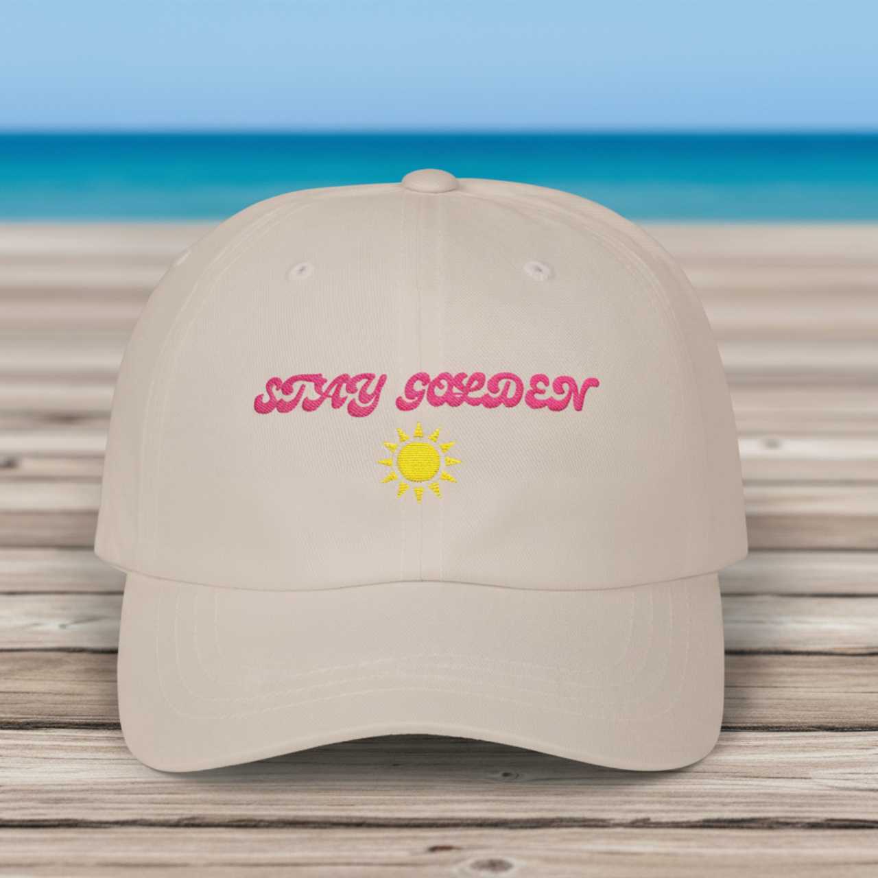 Stay Golden Embroidered Dad Hat | Seafoam Dreams Collection | Retro Beach Vibes product thumbnail image Stay Golden Embroidered Dad Hat | Seafoam Dreams Collection | Retro Beach Vibes product thumbnail image