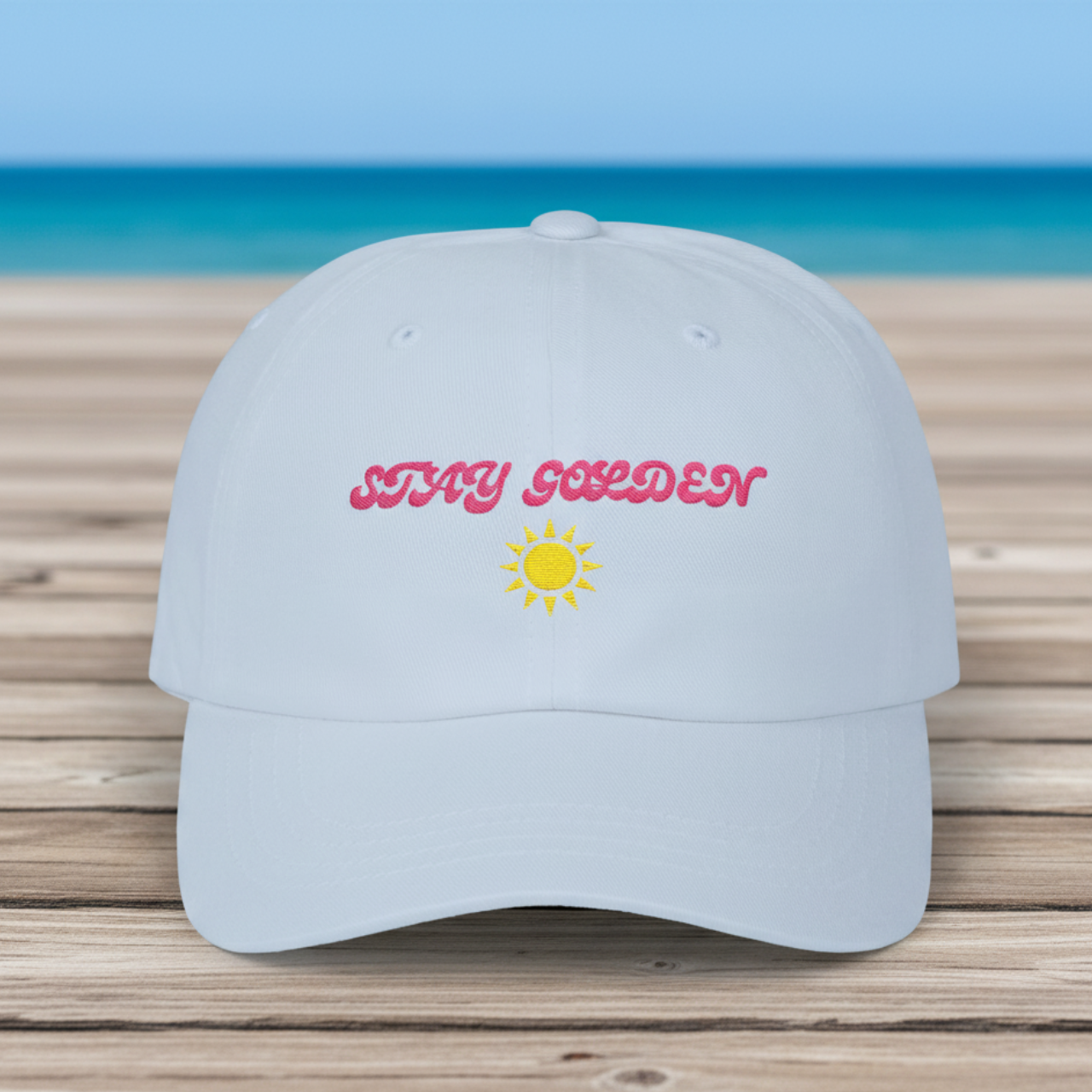 Stay Golden Embroidered Dad Hat | Seafoam Dreams Collection | Retro Beach Vibes product thumbnail image Stay Golden Embroidered Dad Hat | Seafoam Dreams Collection | Retro Beach Vibes product thumbnail image