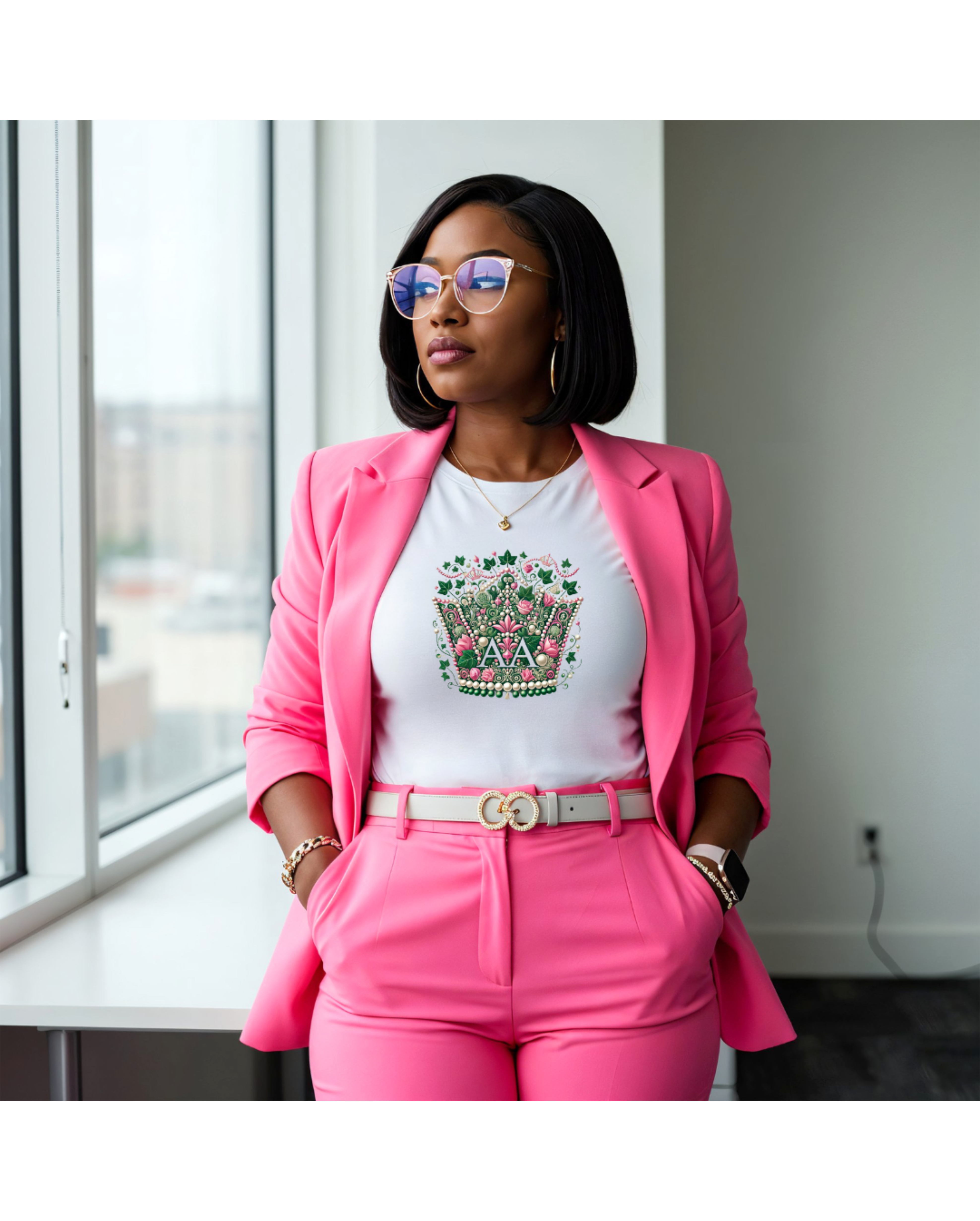 Pink & Green Sorority Inspired Crown Women Tee Pink & Green Sorority Inspired Crown Women Tee