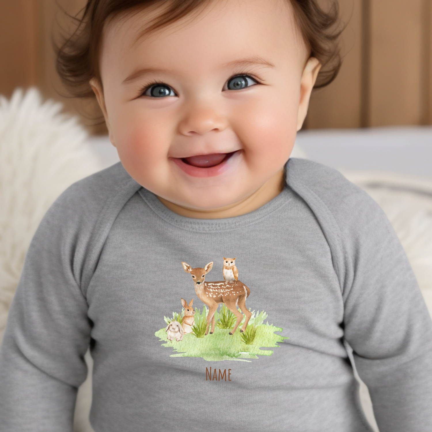 Cute Woodland Deer Infant Long Sleeve Onesie Bodysuit, Baby Shower Gift product thumbnail image