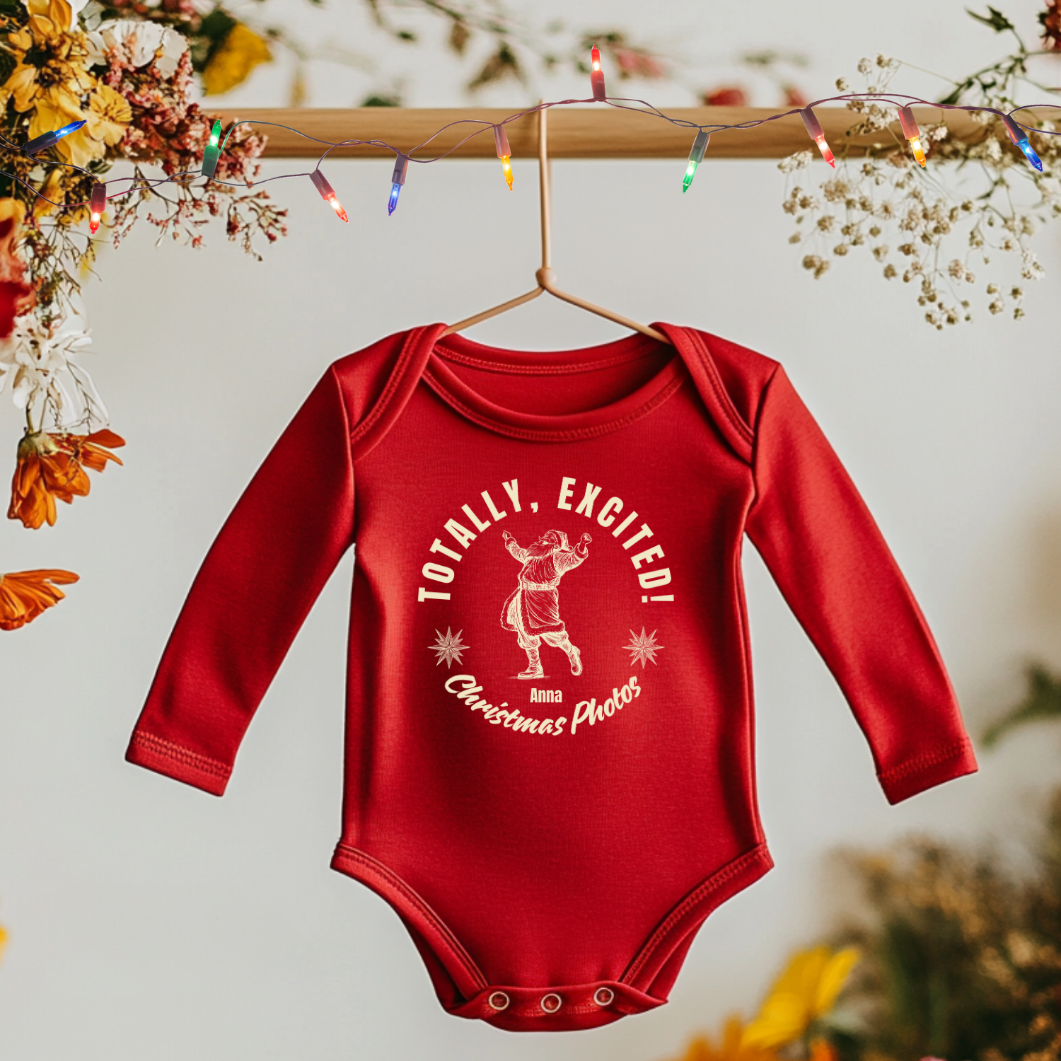 Totally Excited Infant Bodysuit, Baby Christmas Outfit, Long Sleeve Baby Clothes, Matching Family Photo, Personalized product thumbnail image