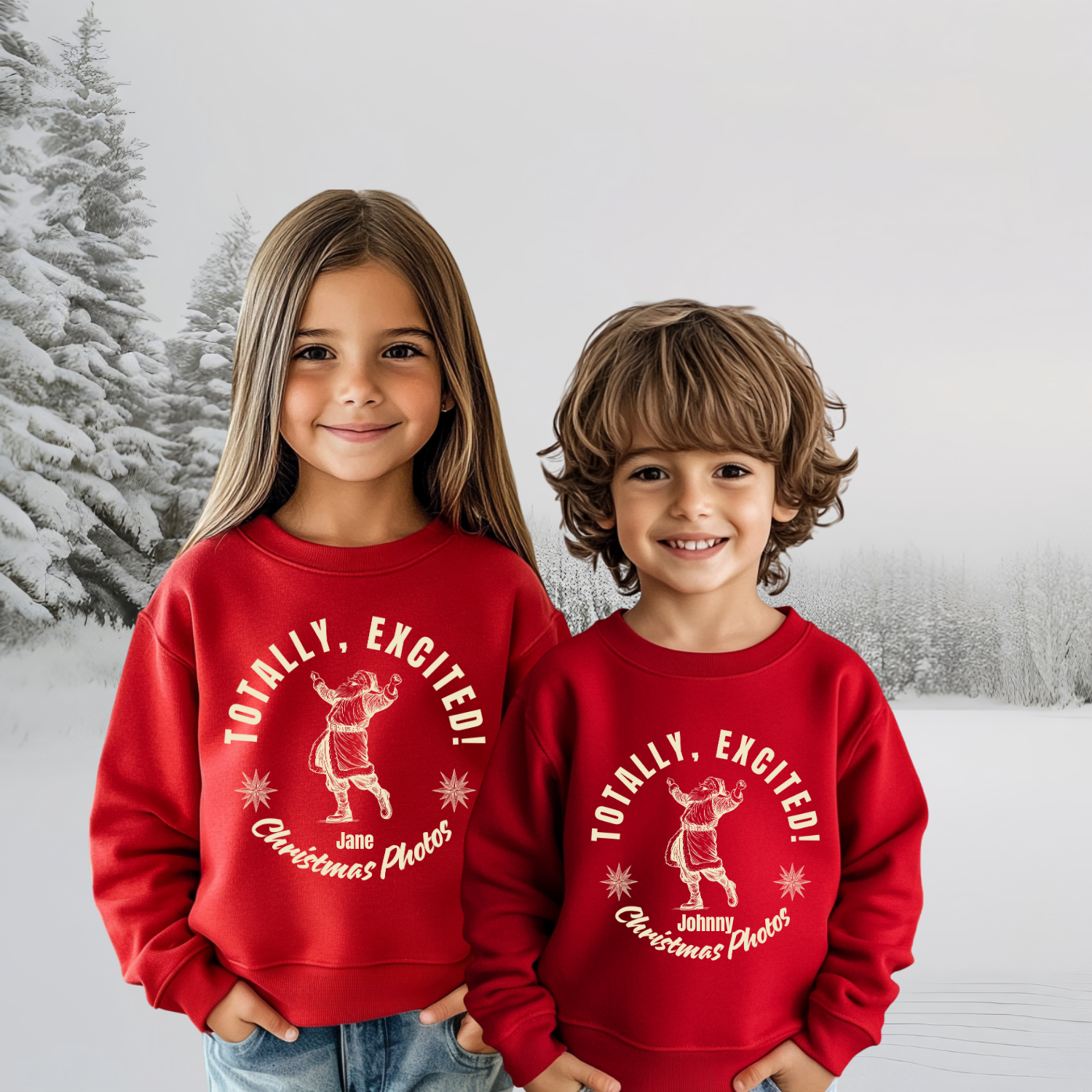 One Youth Christmas Sweatshirt, Totally Excited Matching Photo Holiday Crewneck