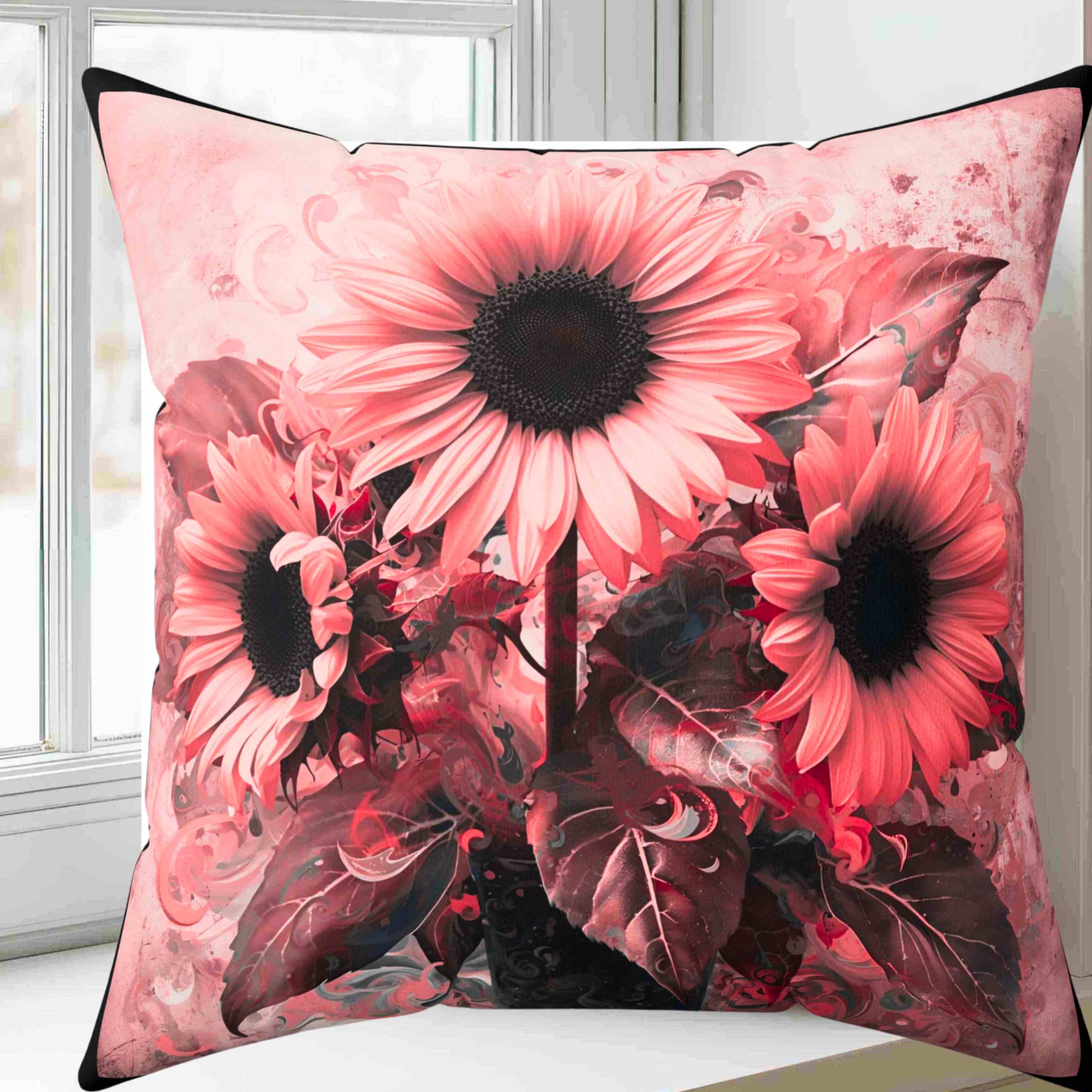 Sunflower Pillow Artistic Pink and Black - Double-Sided Decorative Cushion for Modern or Romantic Home Décor, Cozy Home Accent, Perfect Gift for Weddings, Birthdays, or Housewarmings Sunflower Pillow Artistic Pink and Black - Double-Sided Decorative Cushion for Modern or Romantic Home Décor, Cozy Home Accent, Perfect Gift for Weddings, Birthdays, or Housewarmings
