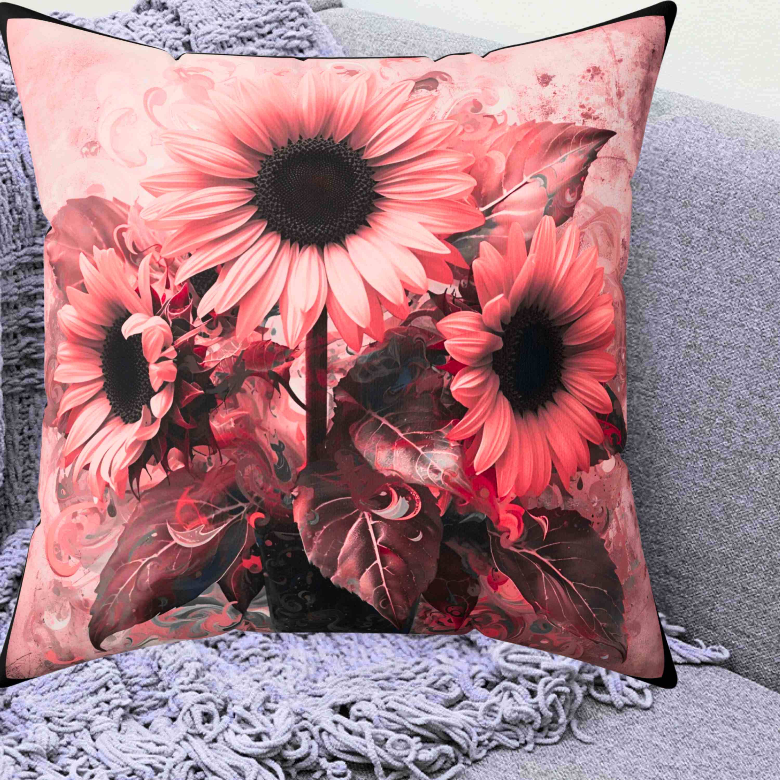 Sunflower Pillow Artistic Pink and Black -  Double-Sided Decorative Cushion for Modern or Romantic Home Décor, Cozy Home Accent, Perfect Gift for Weddings, Birthdays, or Housewarmings product thumbnail image