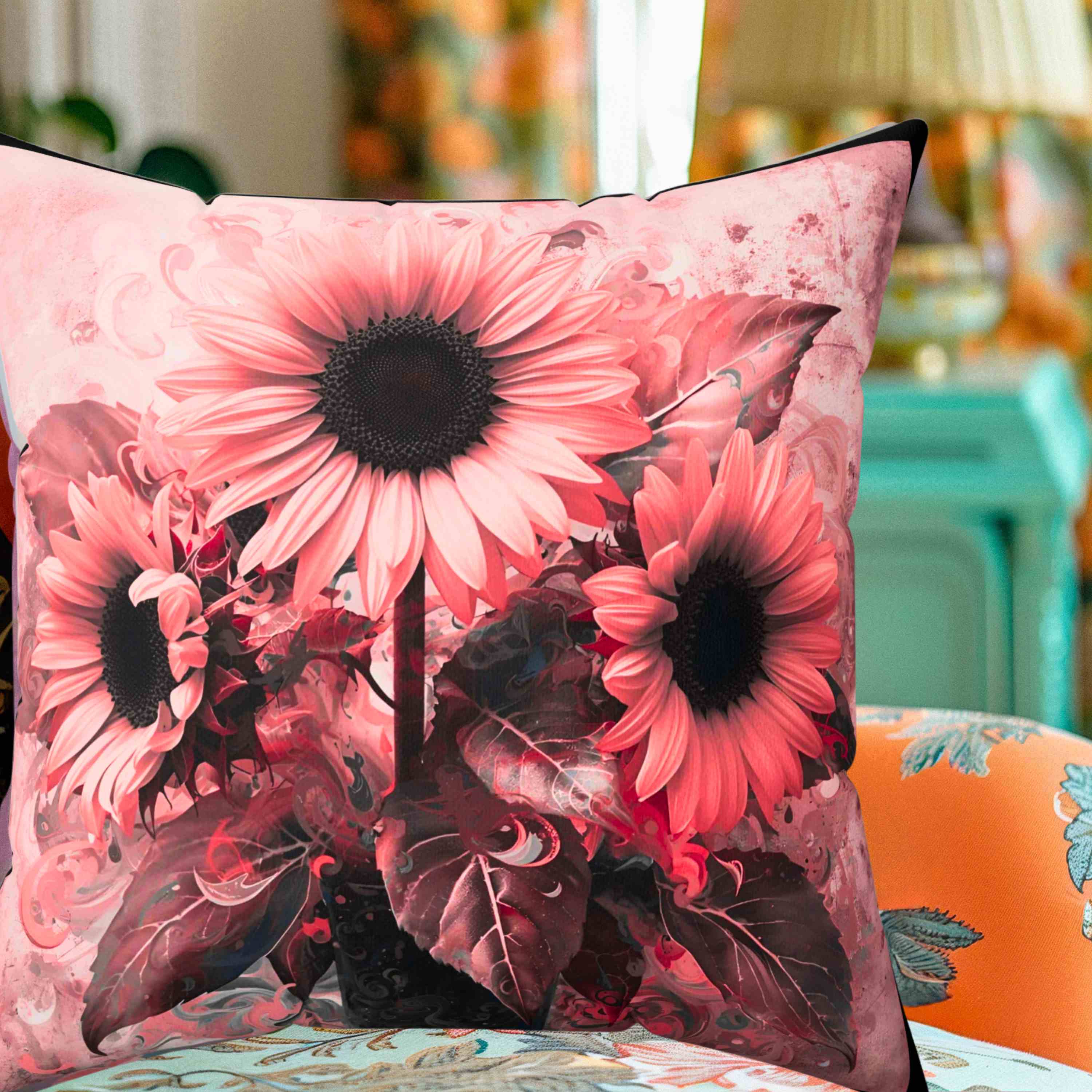 Sunflower Pillow Artistic Pink and Black -  Double-Sided Decorative Cushion for Modern or Romantic Home Décor, Cozy Home Accent, Perfect Gift for Weddings, Birthdays, or Housewarmings product thumbnail image