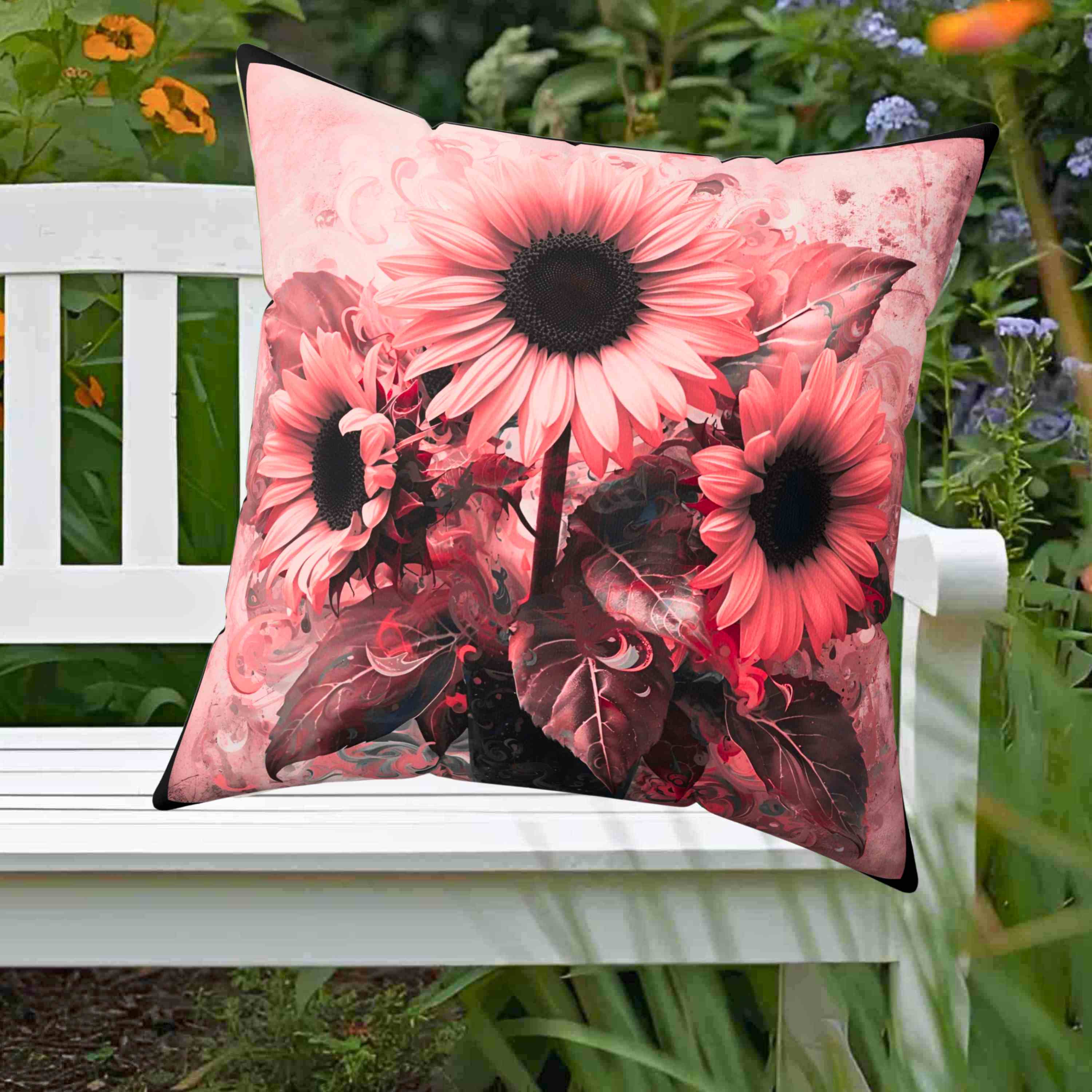 Sunflower Pillow Artistic Pink and Black -  Double-Sided Decorative Cushion for Modern or Romantic Home Décor, Cozy Home Accent, Perfect Gift for Weddings, Birthdays, or Housewarmings product thumbnail image