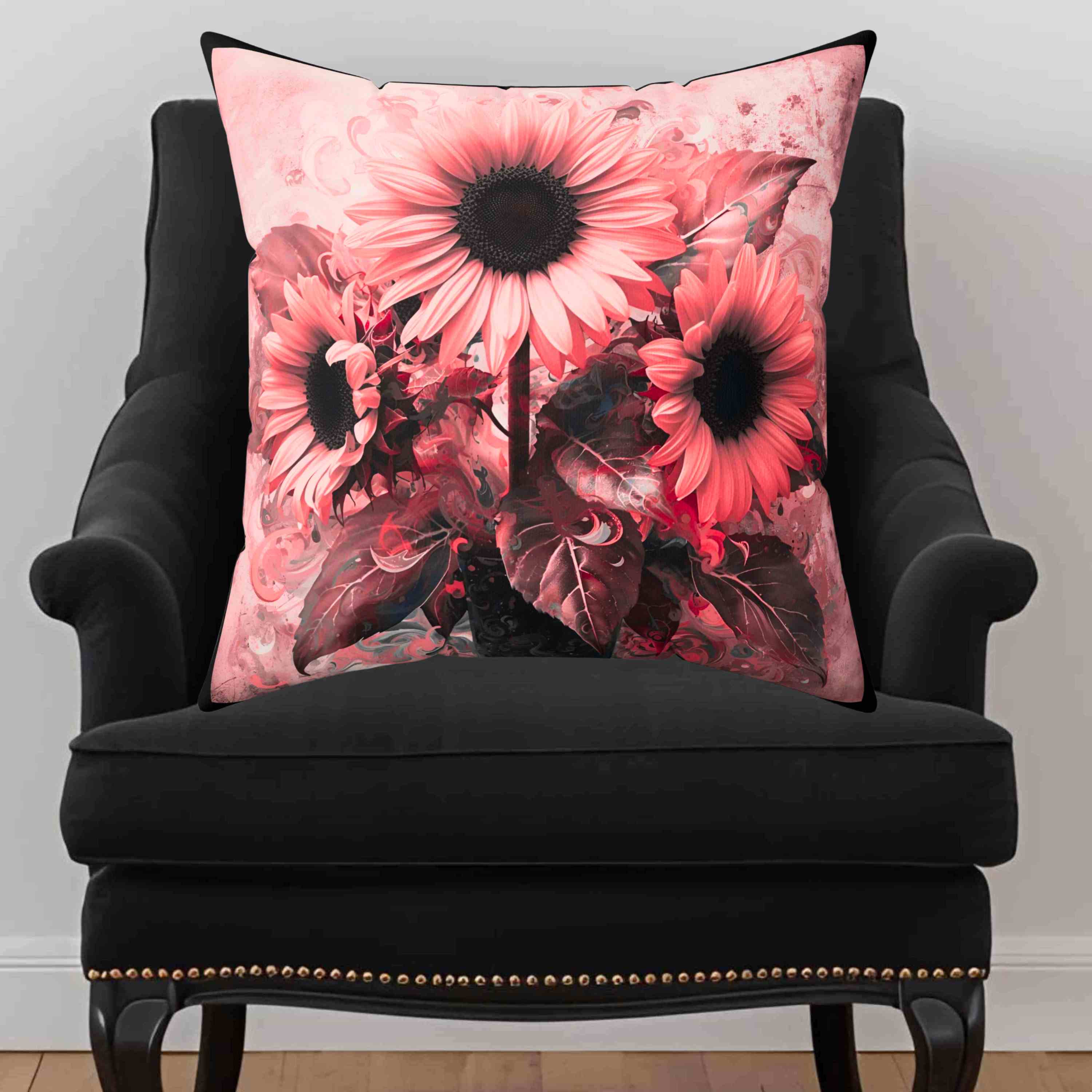 Sunflower Pillow Artistic Pink and Black -  Double-Sided Decorative Cushion for Modern or Romantic Home Décor, Cozy Home Accent, Perfect Gift for Weddings, Birthdays, or Housewarmings product thumbnail image