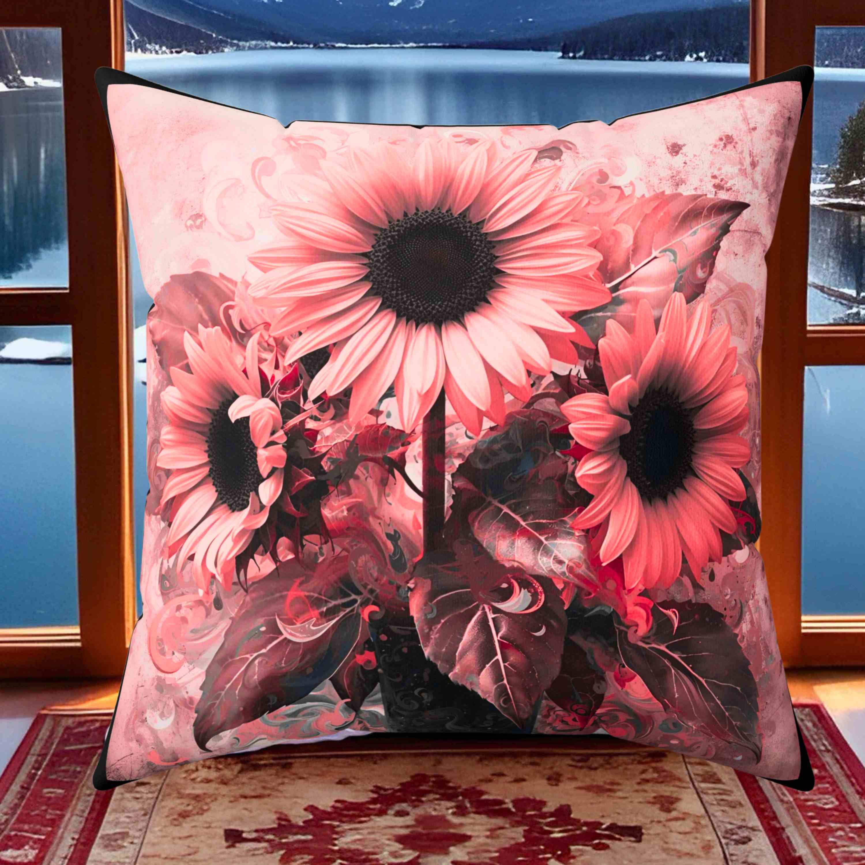 Sunflower Pillow Artistic Pink and Black -  Double-Sided Decorative Cushion for Modern or Romantic Home Décor, Cozy Home Accent, Perfect Gift for Weddings, Birthdays, or Housewarmings product thumbnail image