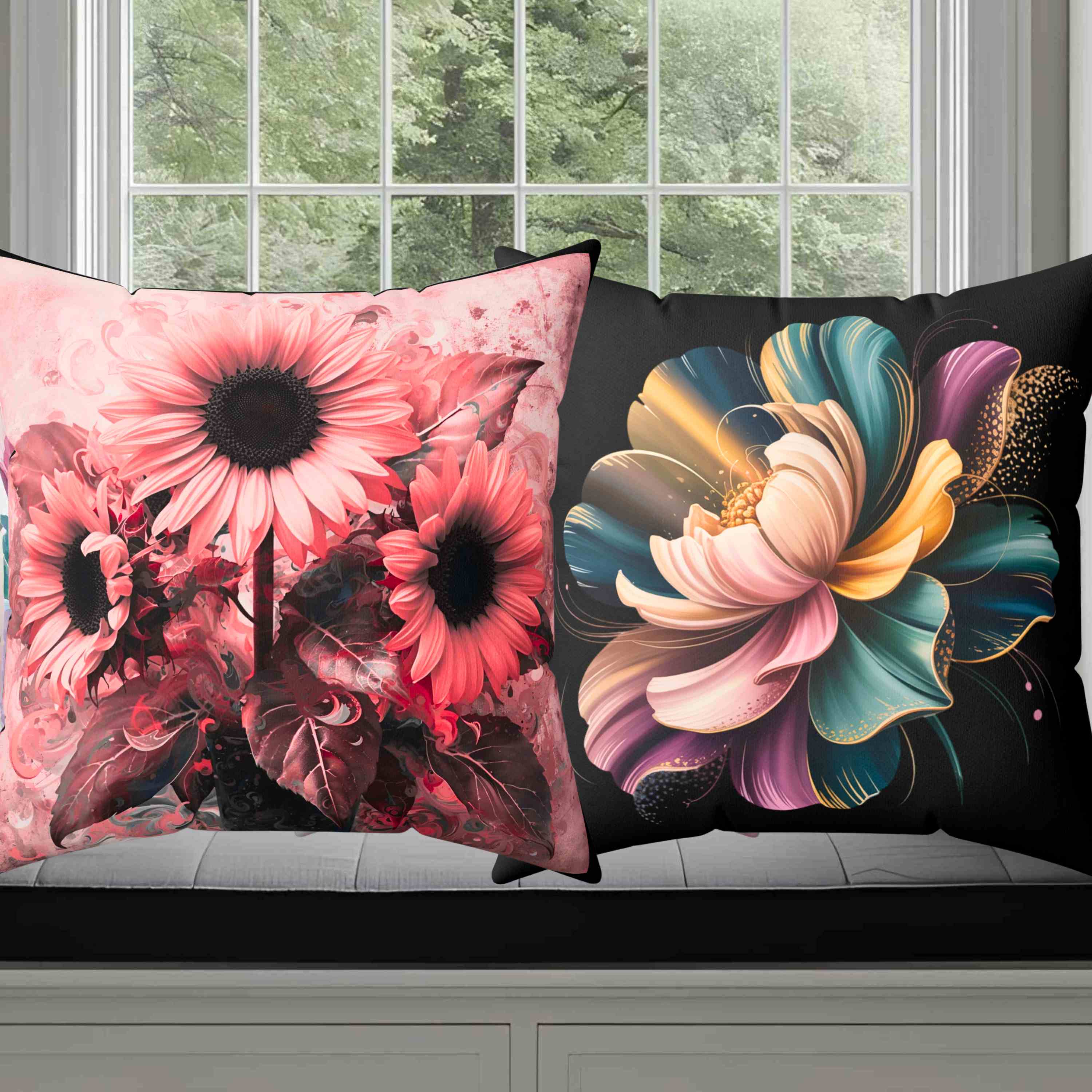 Sunflower Pillow Artistic Pink and Black -  Double-Sided Decorative Cushion for Modern or Romantic Home Décor, Cozy Home Accent, Perfect Gift for Weddings, Birthdays, or Housewarmings product thumbnail image