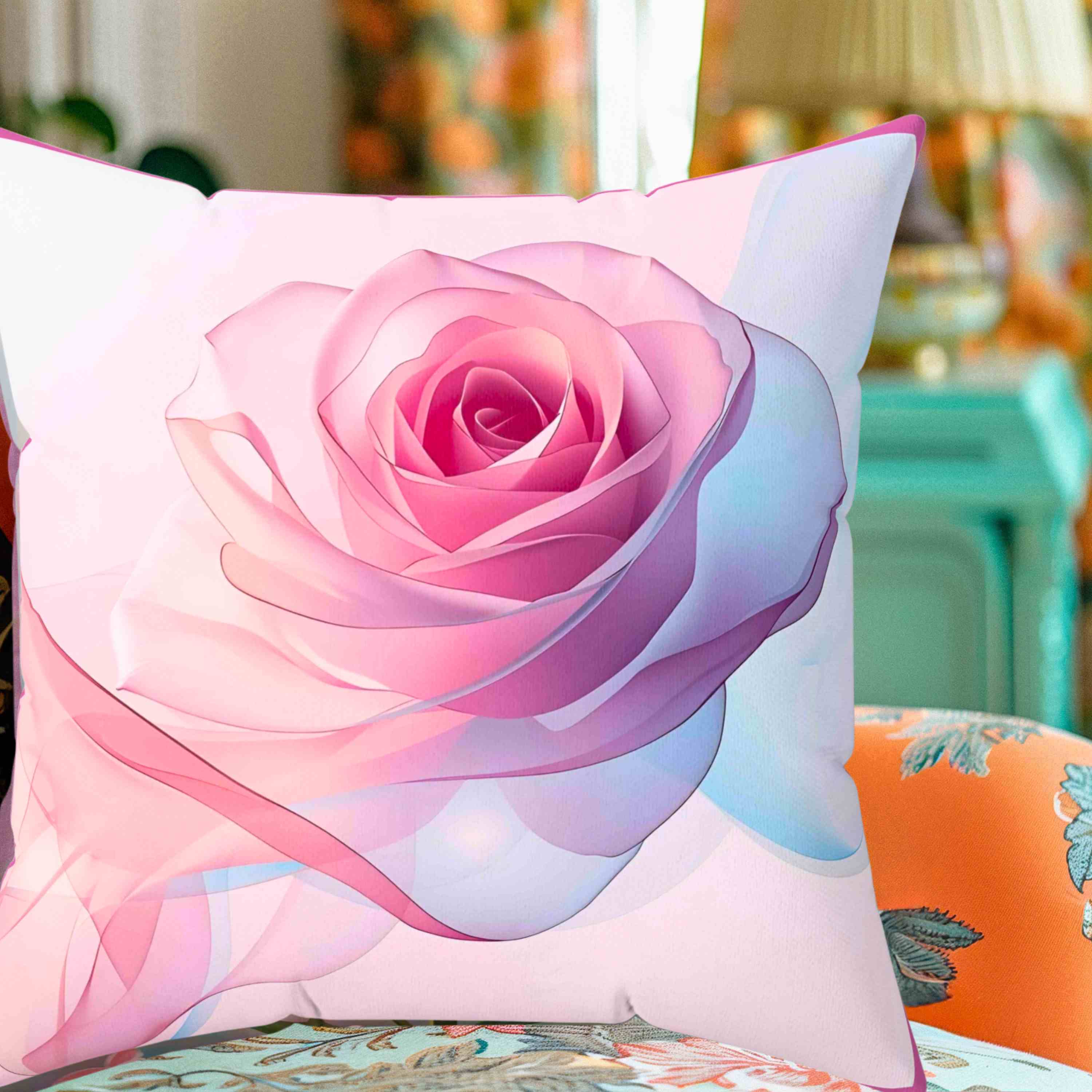Delicate Pink Ribbon Rose Pillow – Semi-Transparent Flower Art on Pastel Canvas – Romantic Decorative Cushion for Home or Gift Décor, Floral Pillow, Home Decor, Gift for Her, Couch Cushion product thumbnail image