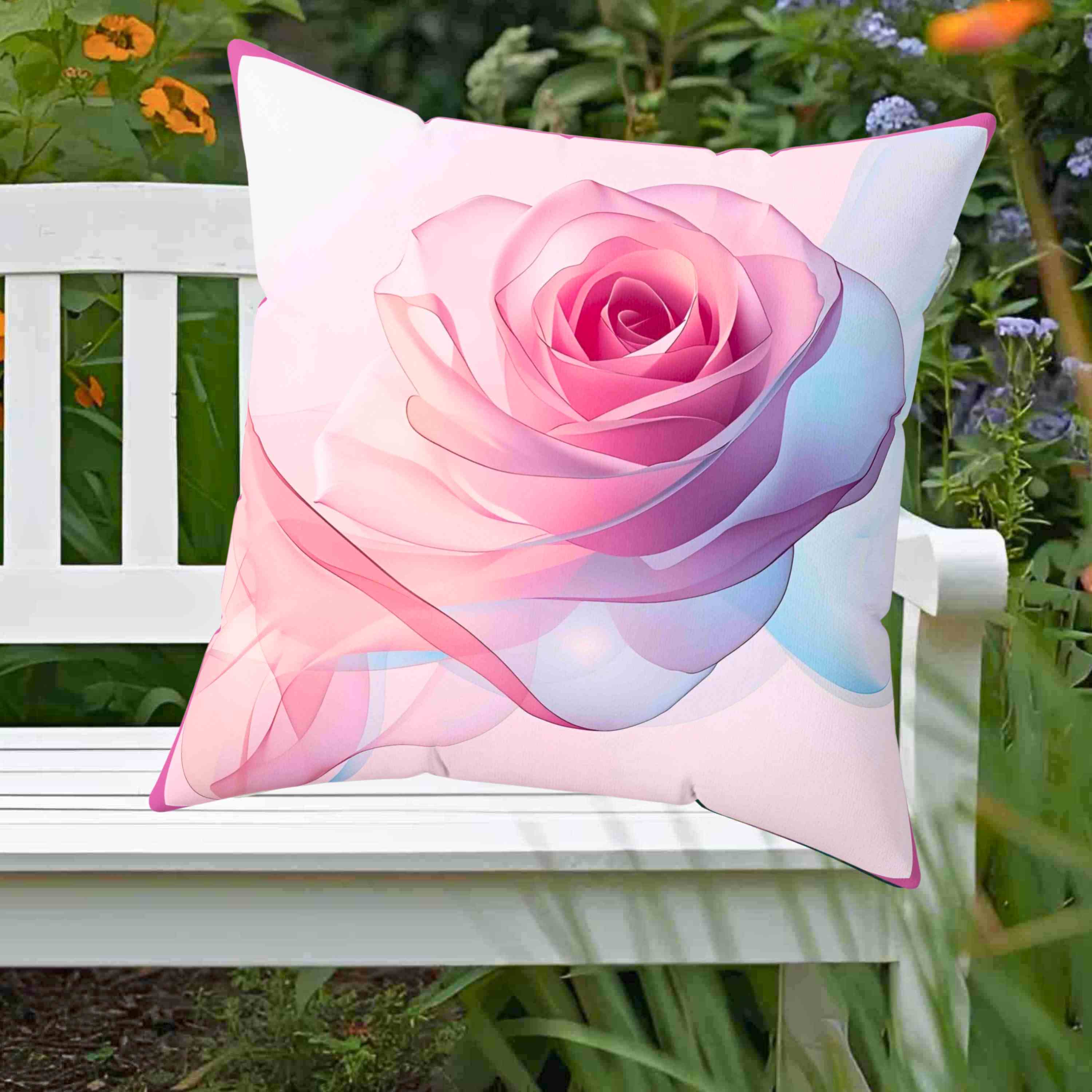Delicate Pink Ribbon Rose Pillow – Semi-Transparent Flower Art on Pastel Canvas – Romantic Decorative Cushion for Home or Gift Décor, Floral Pillow, Home Decor, Gift for Her, Couch Cushion product thumbnail image