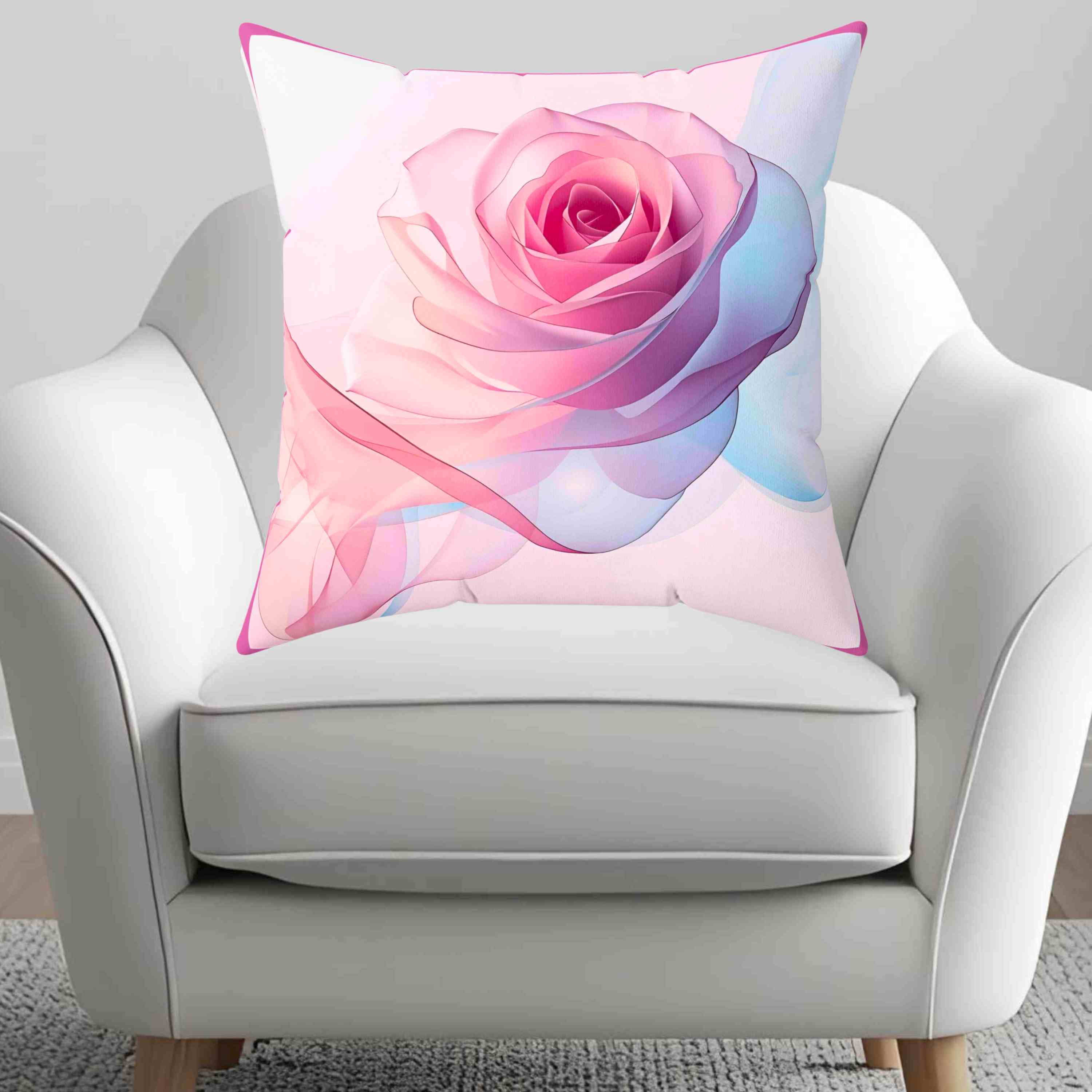 Delicate Pink Ribbon Rose Pillow – Semi-Transparent Flower Art on Pastel Canvas – Romantic Decorative Cushion for Home or Gift Décor, Floral Pillow, Home Decor, Gift for Her, Couch Cushion product thumbnail image