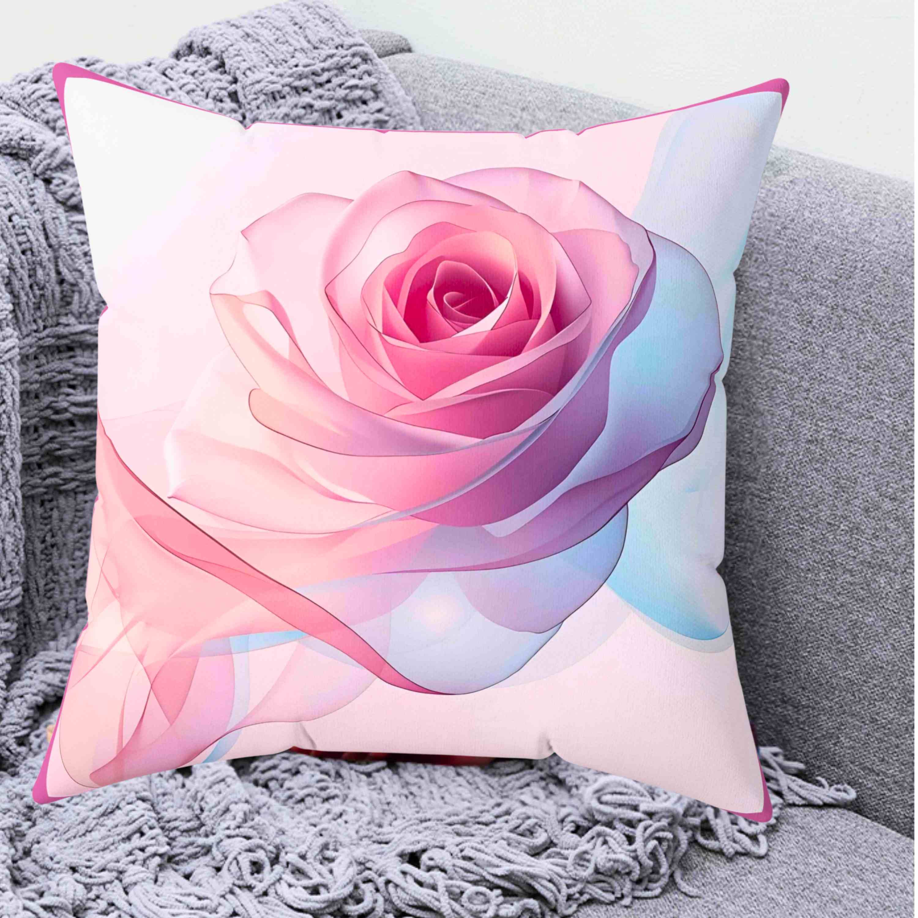 Delicate Pink Ribbon Rose Pillow – Semi-Transparent Flower Art on Pastel Canvas – Romantic Decorative Cushion for Home or Gift Décor, Floral Pillow, Home Decor, Gift for Her, Couch Cushion product thumbnail image