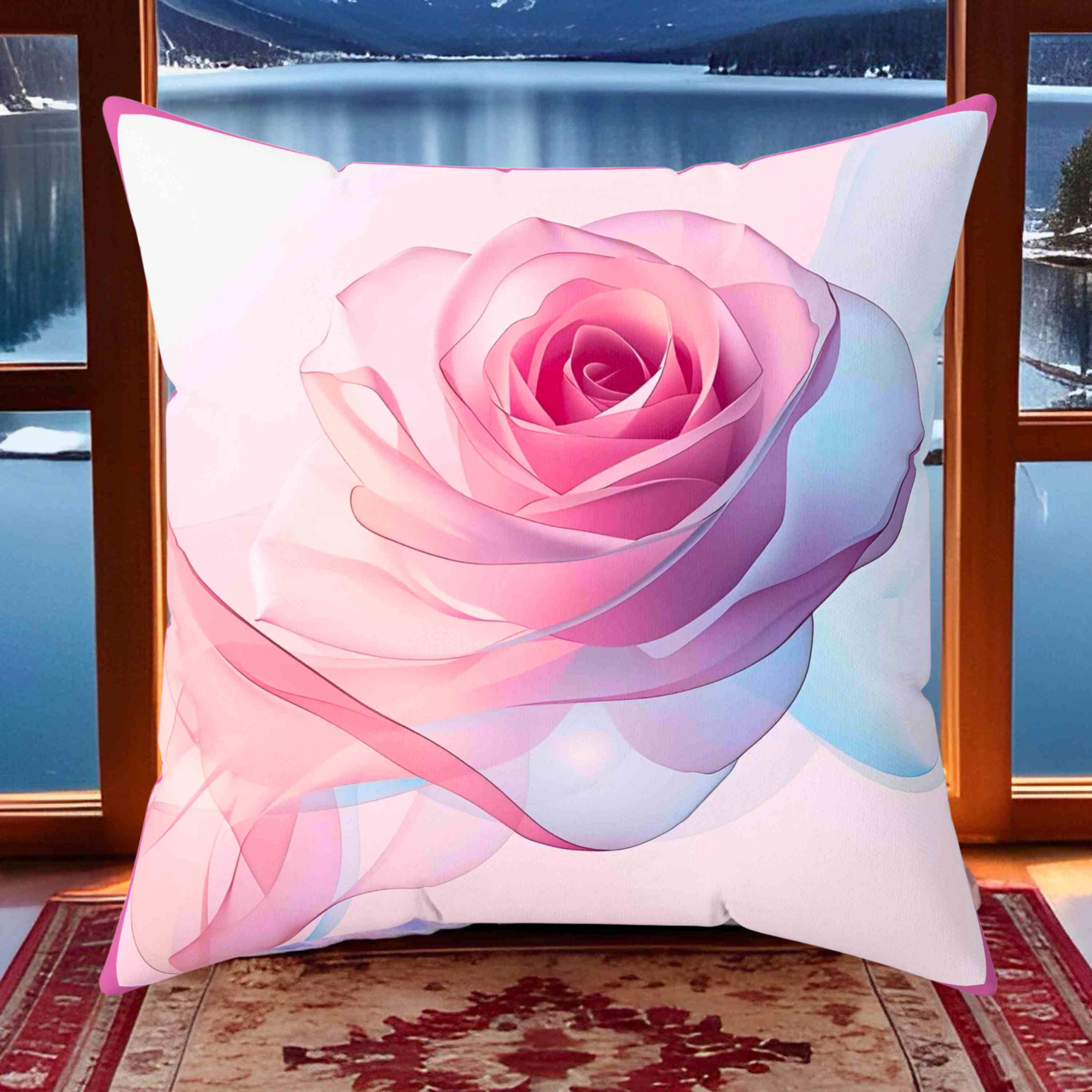 Delicate Pink Ribbon Rose Pillow – Semi-Transparent Flower Art on Pastel Canvas – Romantic Decorative Cushion for Home or Gift Décor, Floral Pillow, Home Decor, Gift for Her, Couch Cushion product thumbnail image