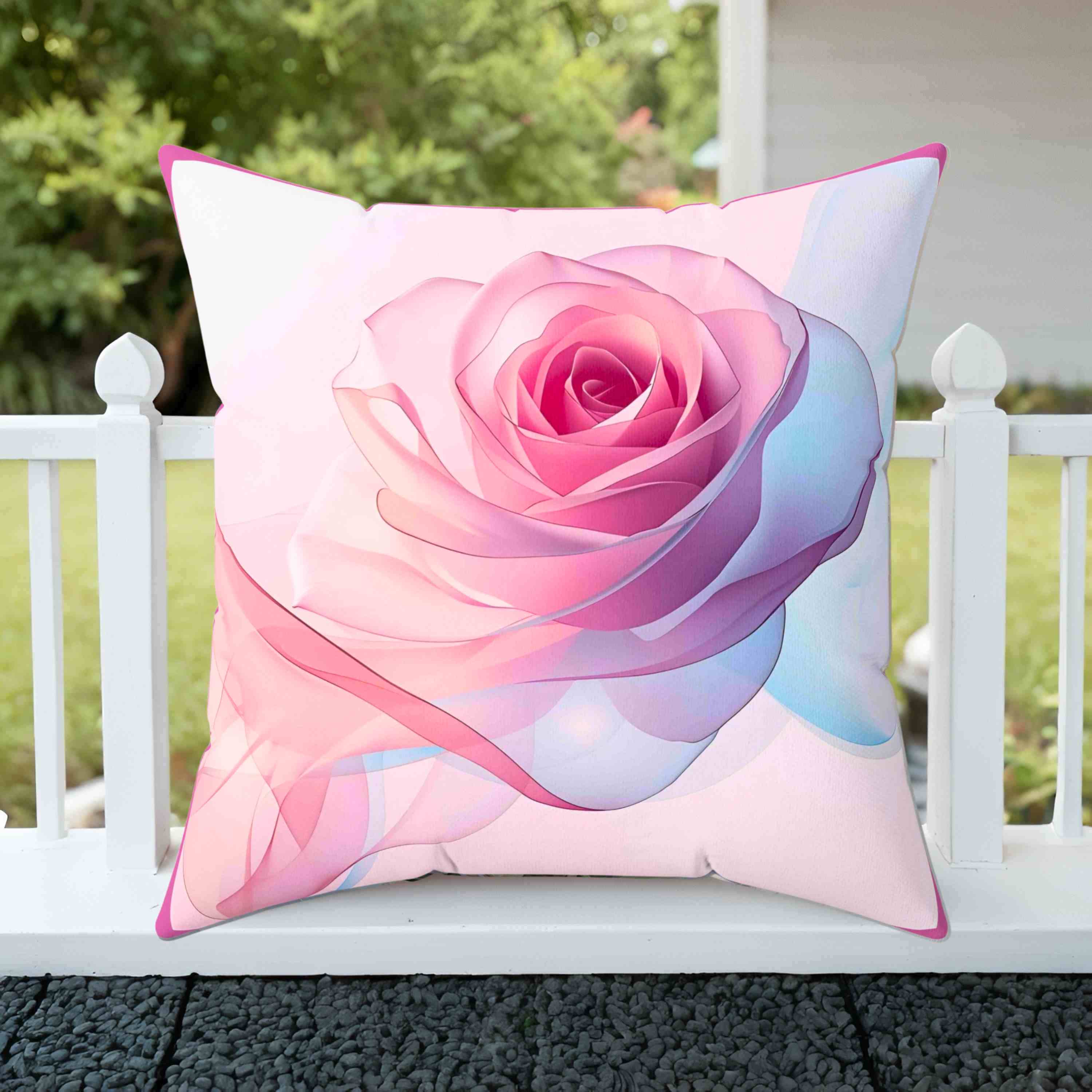 Delicate Pink Ribbon Rose Pillow – Semi-Transparent Flower Art on Pastel Canvas – Romantic Decorative Cushion for Home or Gift Décor, Floral Pillow, Home Decor, Gift for Her, Couch Cushion product thumbnail image