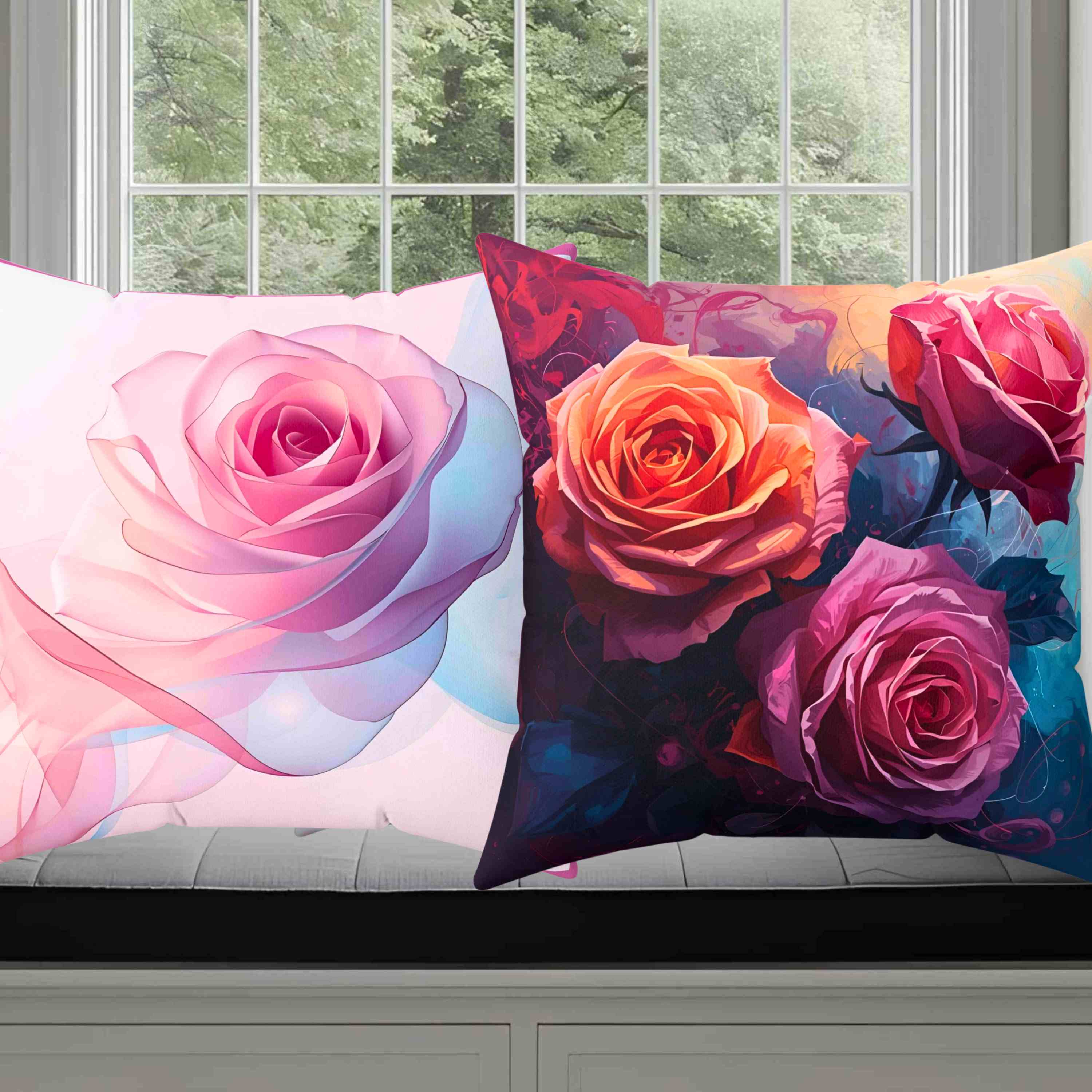 Delicate Pink Ribbon Rose Pillow – Semi-Transparent Flower Art on Pastel Canvas – Romantic Decorative Cushion for Home or Gift Décor, Floral Pillow, Home Decor, Gift for Her, Couch Cushion product thumbnail image