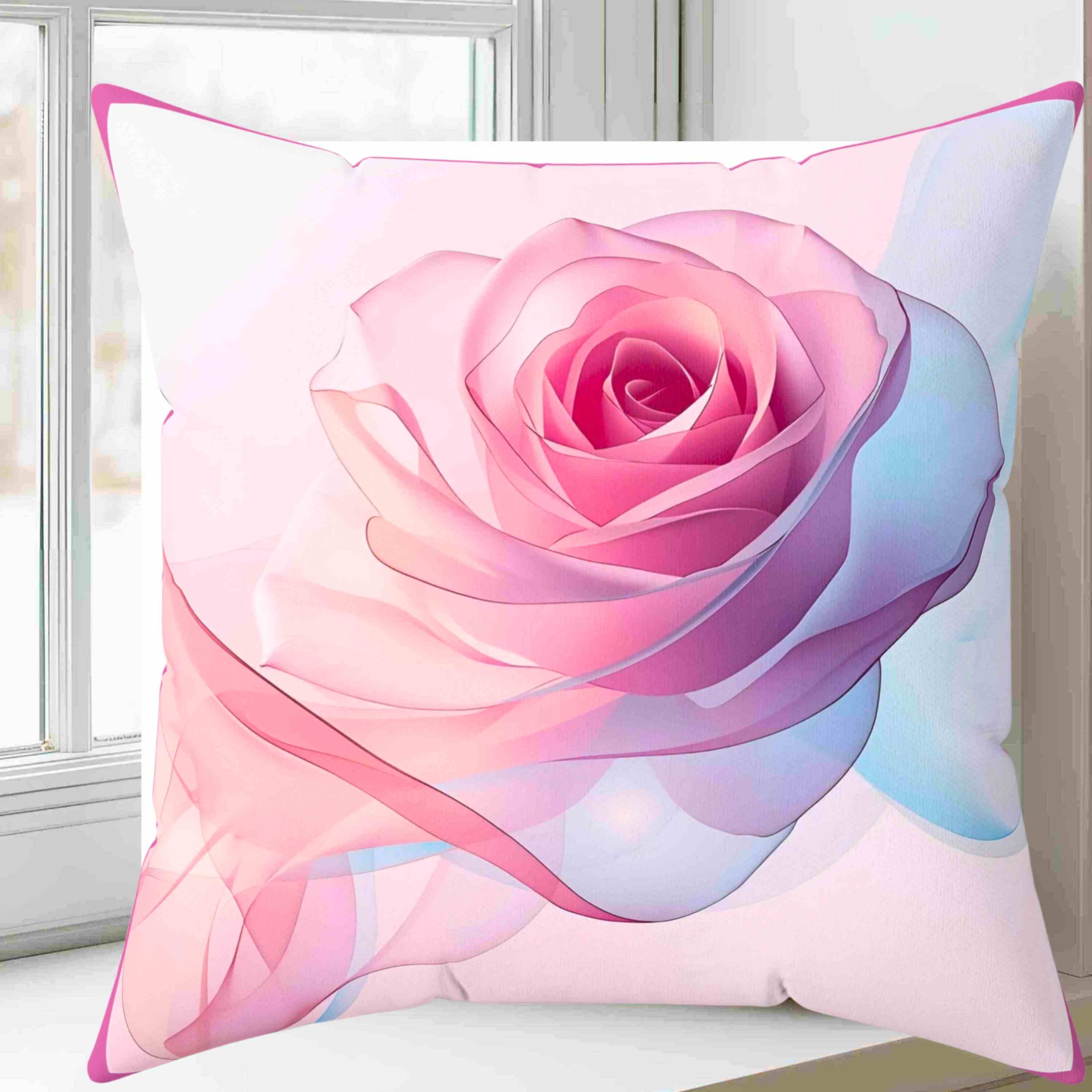 Delicate Pink Ribbon Rose Pillow – Semi-Transparent Flower Art on Pastel Canvas – Romantic Decorative Cushion for Home or Gift Décor, Floral Pillow, Home Decor, Gift for Her, Couch Cushion product thumbnail image