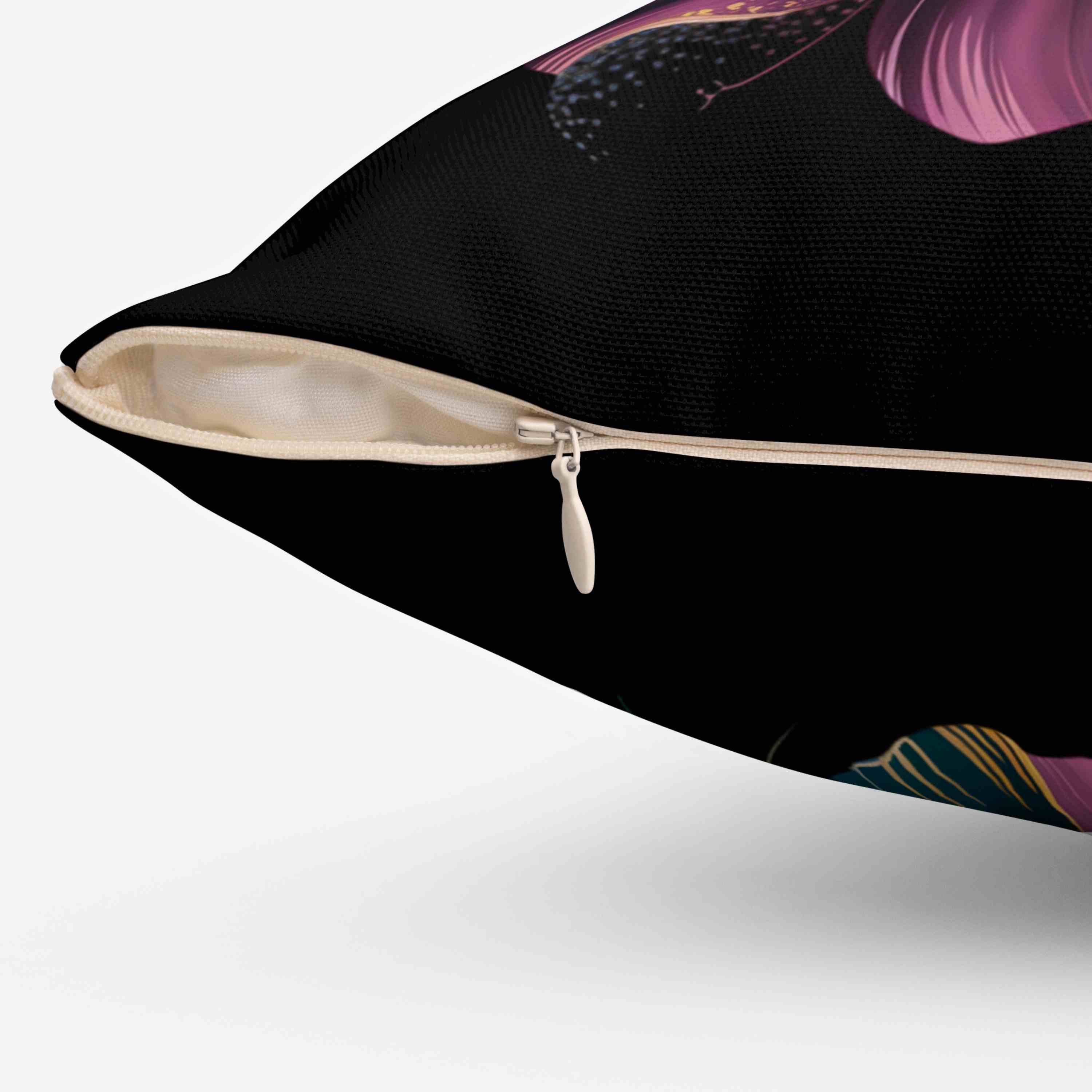 Artistic Floral Pillow – Purple, Green &amp; Gold Bloom on Deep Black Canvas, Modern Home Decor, Gift for Her, Cozy Living Room Accent, Flower Pattern Cushion product thumbnail image