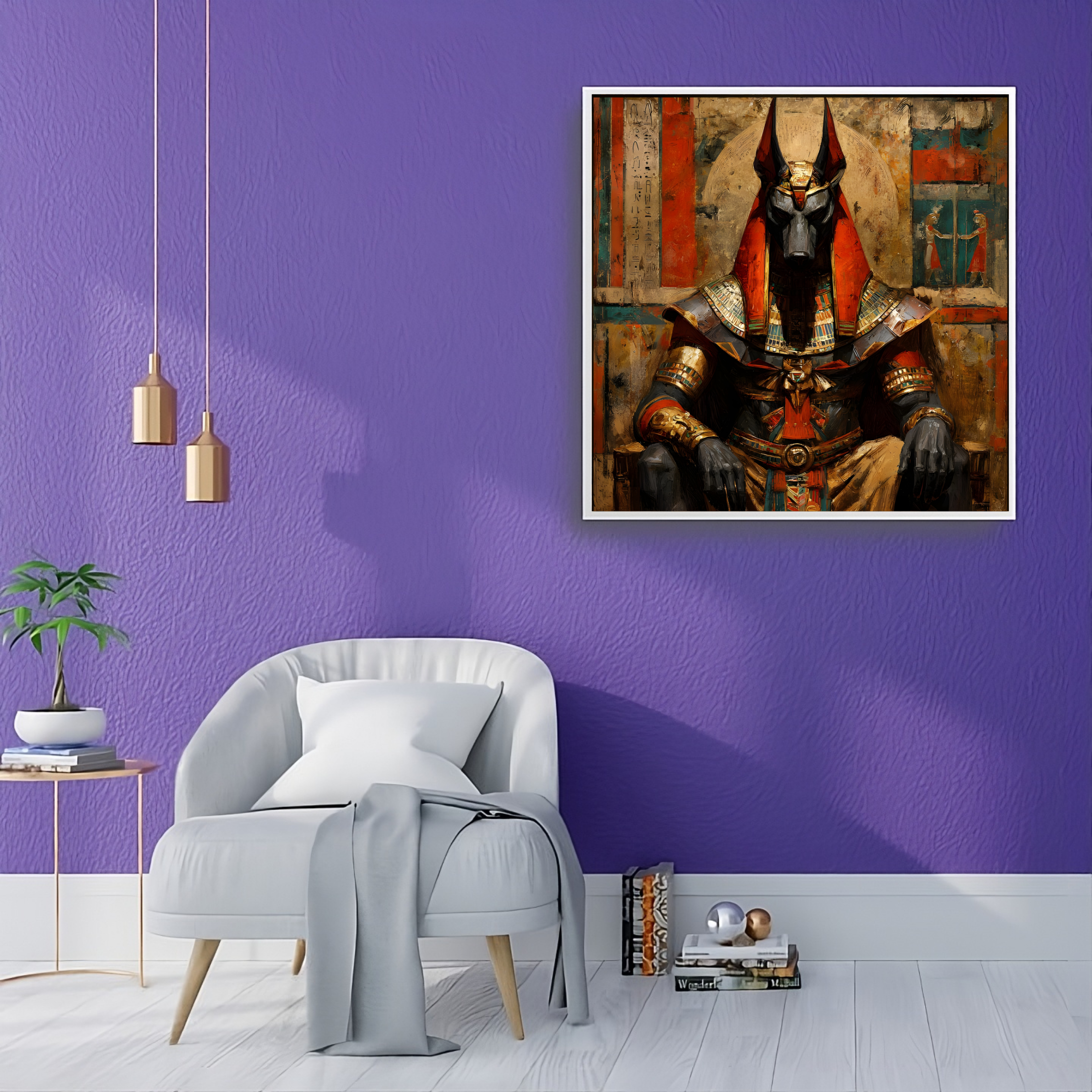Artistic Silk Poster - Colorful Anubis Golden Egyptian God Artwork Print for Home &amp; Outdoor Decor product thumbnail image