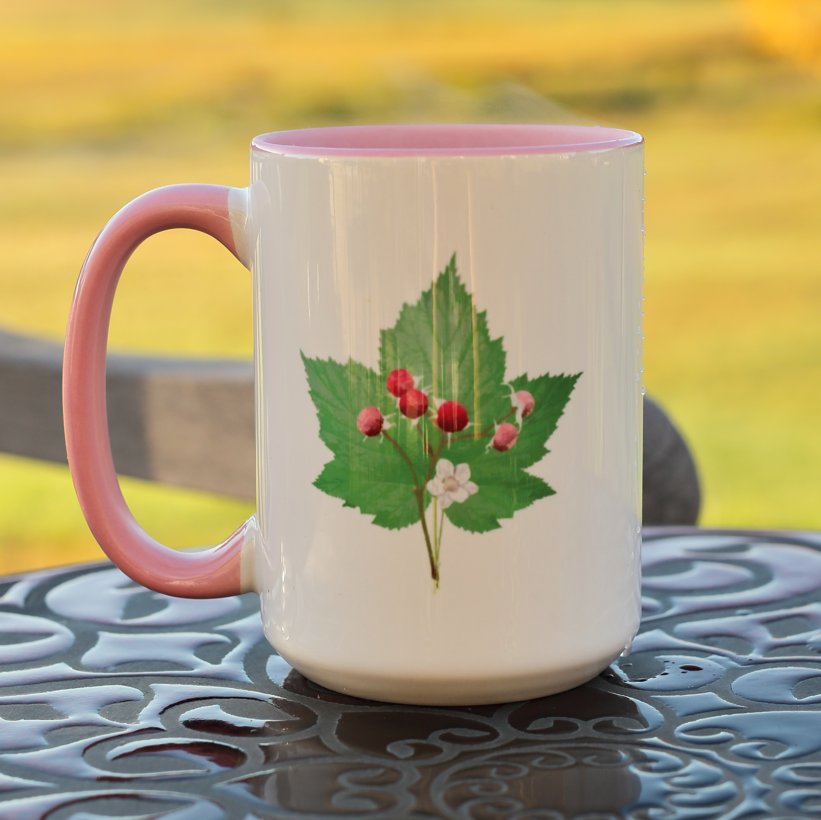 Thimbleberry Leaf Mug | Pink Handle and Interior | 11oz or 15oz product thumbnail image Thimbleberry Leaf Mug | Pink Handle and Interior | 11oz or 15oz product thumbnail image